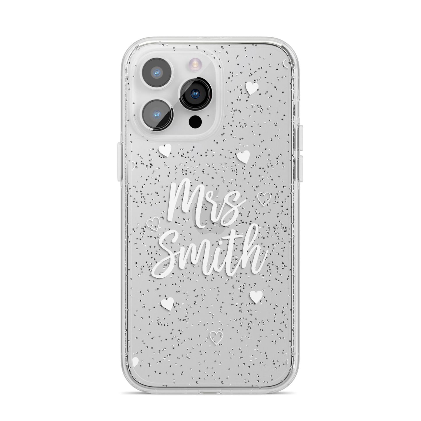 Personalised Mrs with Hearts iPhone 14 Pro Max Glitter Tough Case Silver