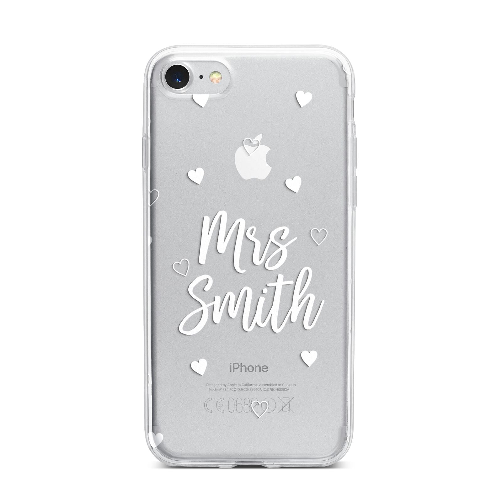 Personalised Mrs with Hearts iPhone 7 Bumper Case on Silver iPhone