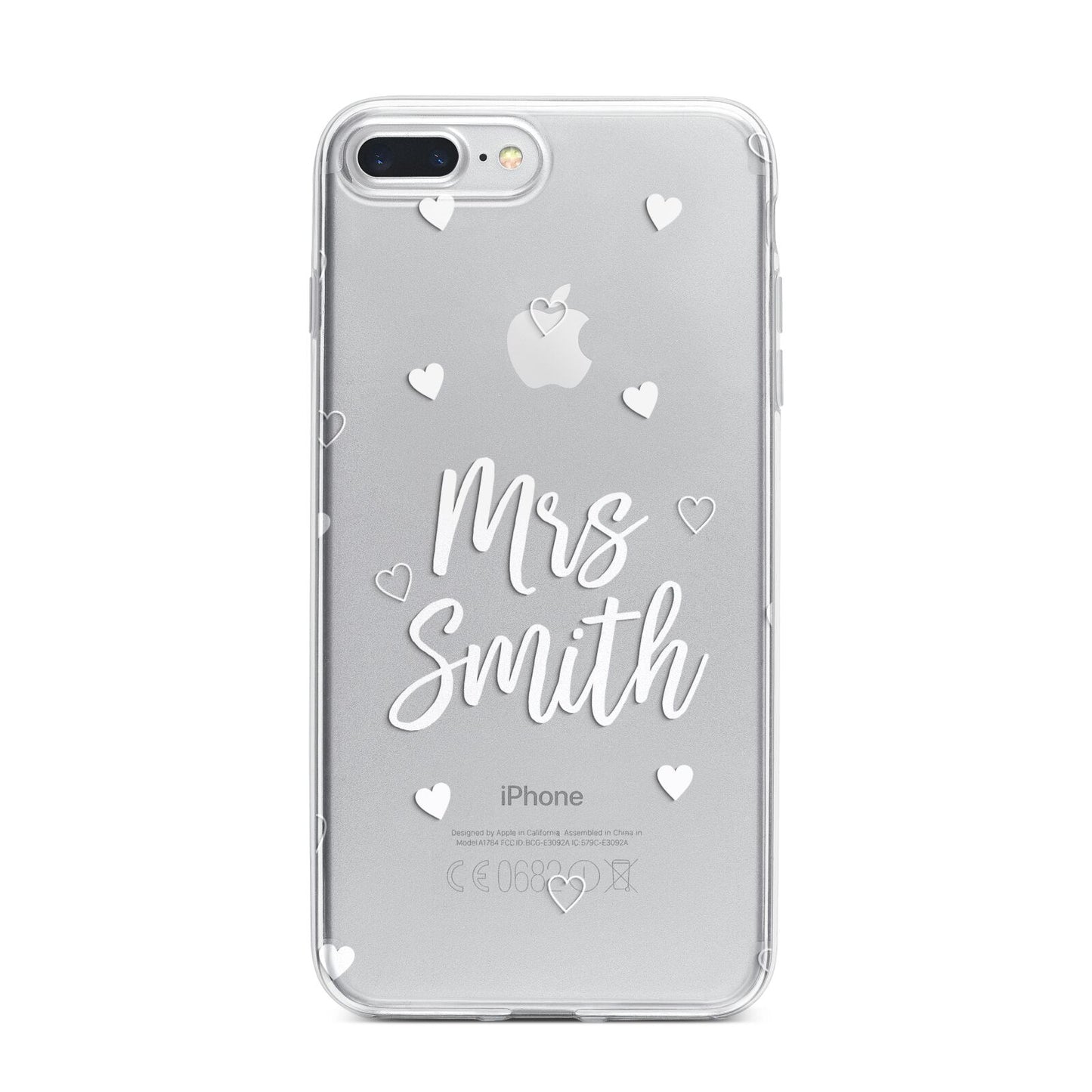 Personalised Mrs with Hearts iPhone 7 Plus Bumper Case on Silver iPhone