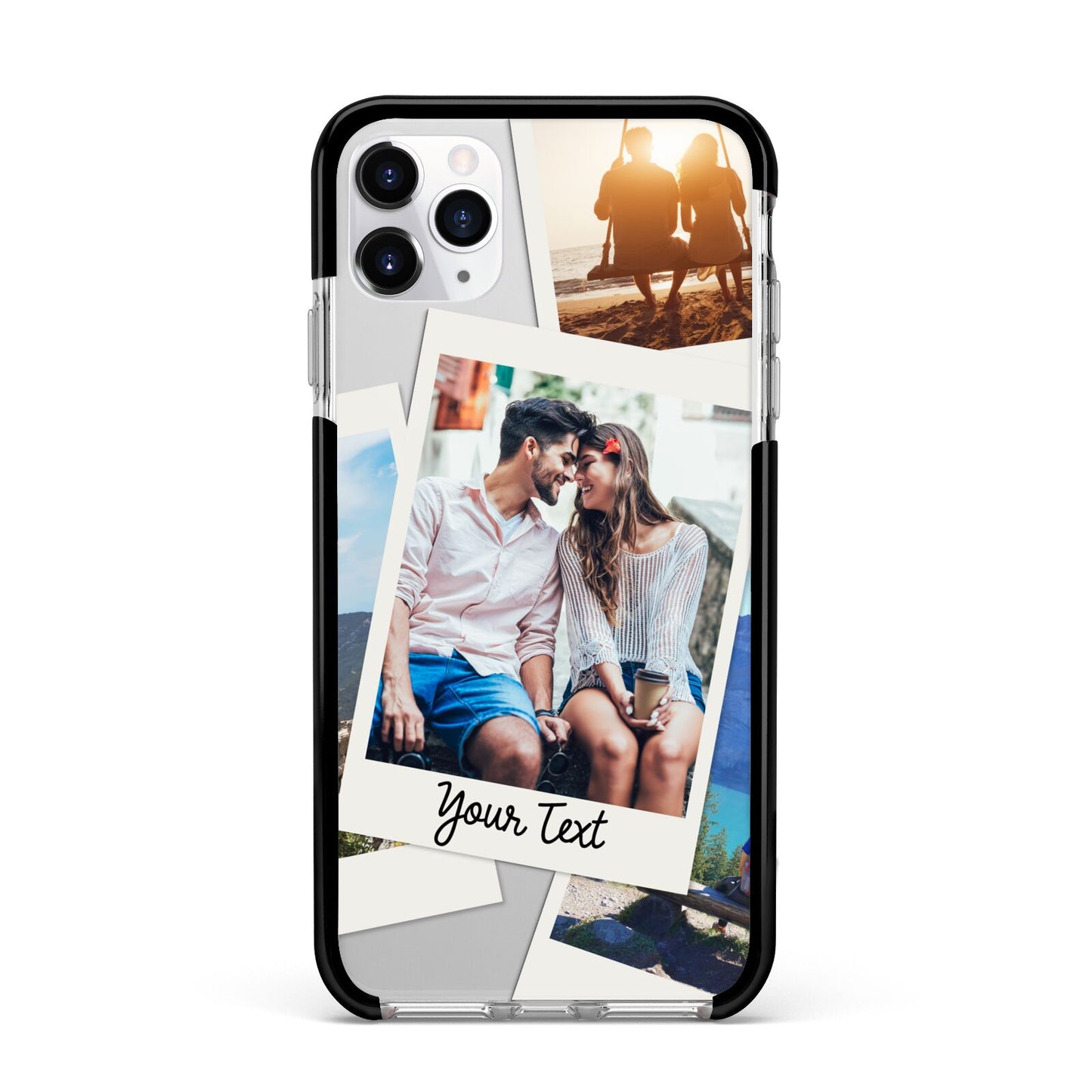 Personalised Multi Photo White Border Apple iPhone 11 Pro Max in Silver with Black Impact Case