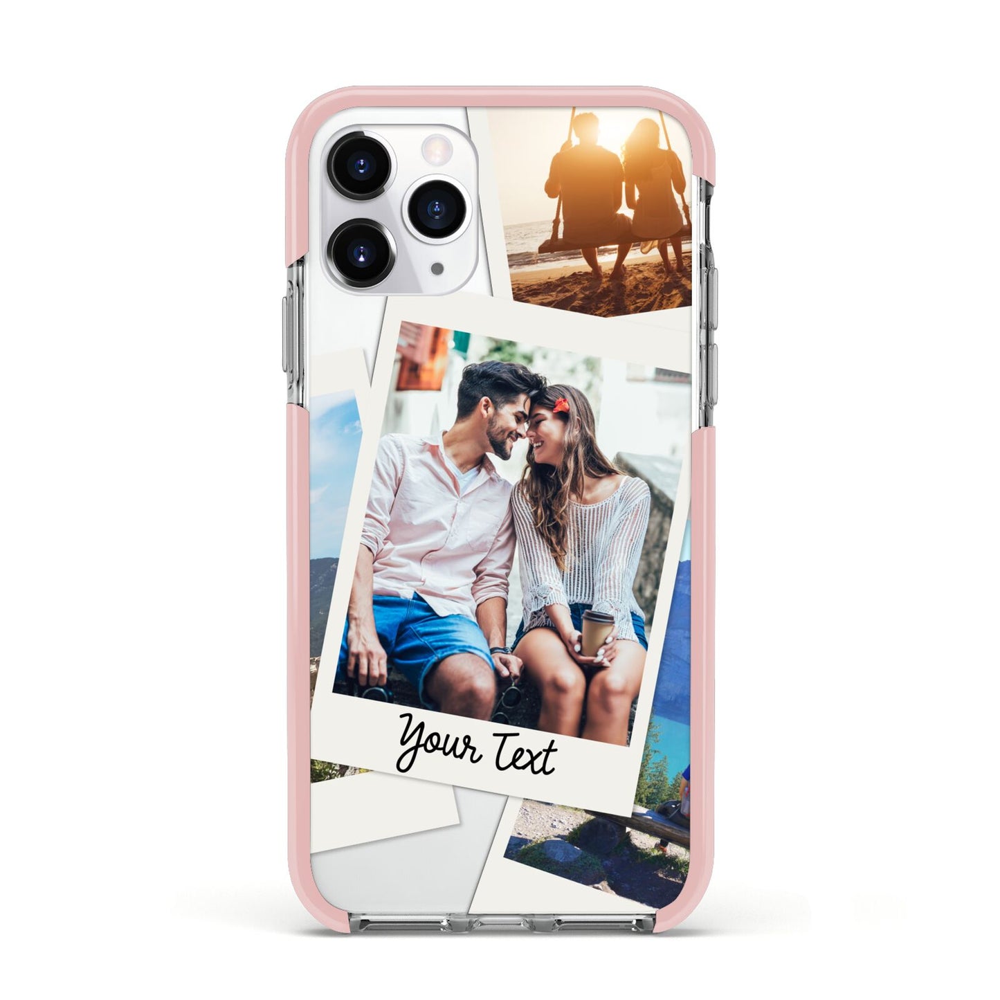 Personalised Multi Photo White Border Apple iPhone 11 Pro in Silver with Pink Impact Case