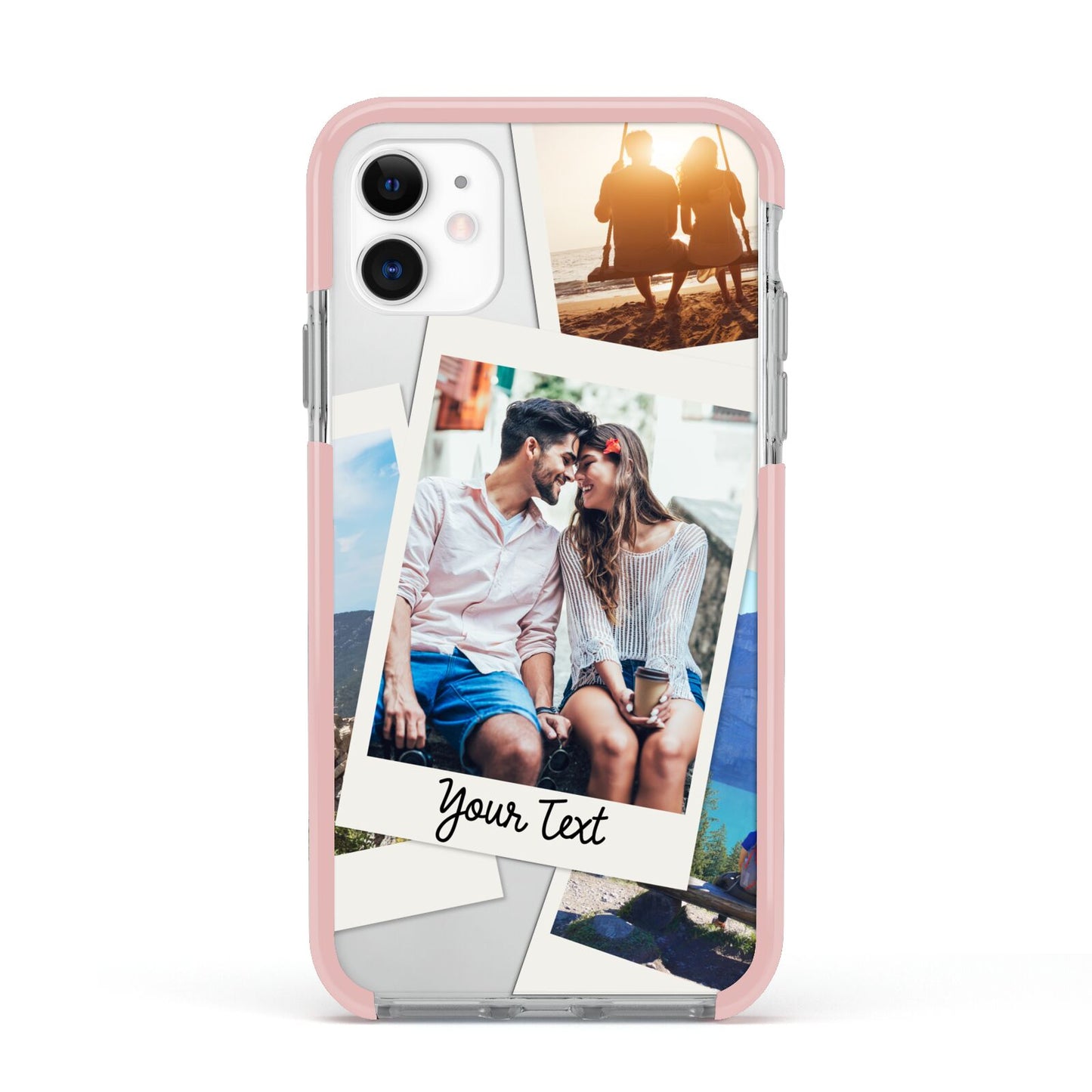 Personalised Multi Photo White Border Apple iPhone 11 in White with Pink Impact Case