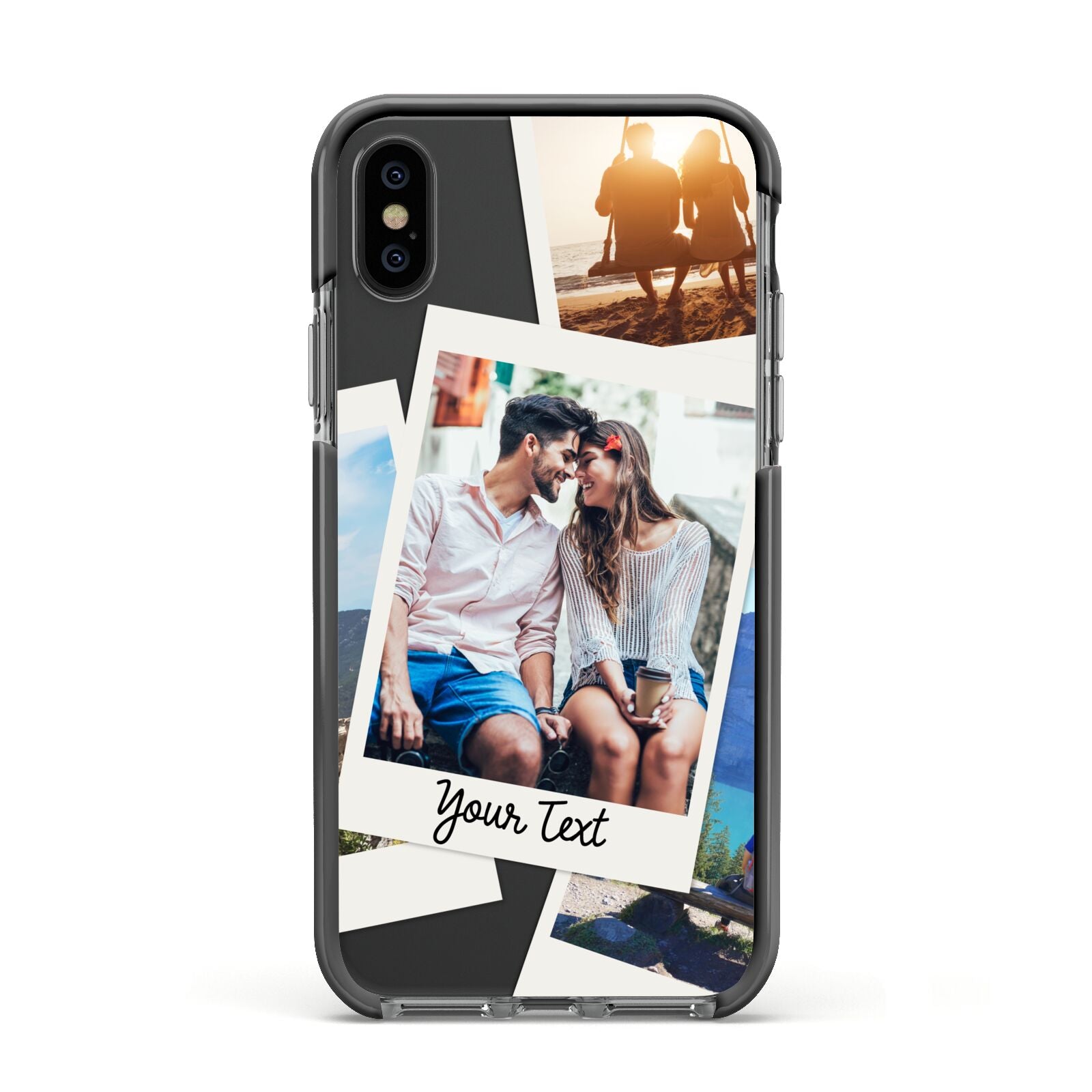 Personalised Multi Photo White Border Apple iPhone Xs Impact Case Black Edge on Black Phone