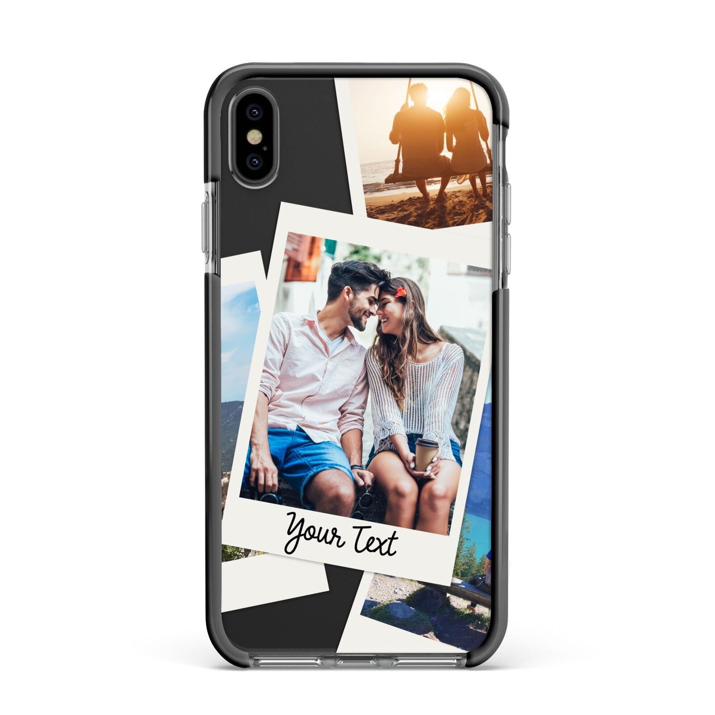 Personalised Multi Photo White Border Apple iPhone Xs Max Impact Case Black Edge on Black Phone