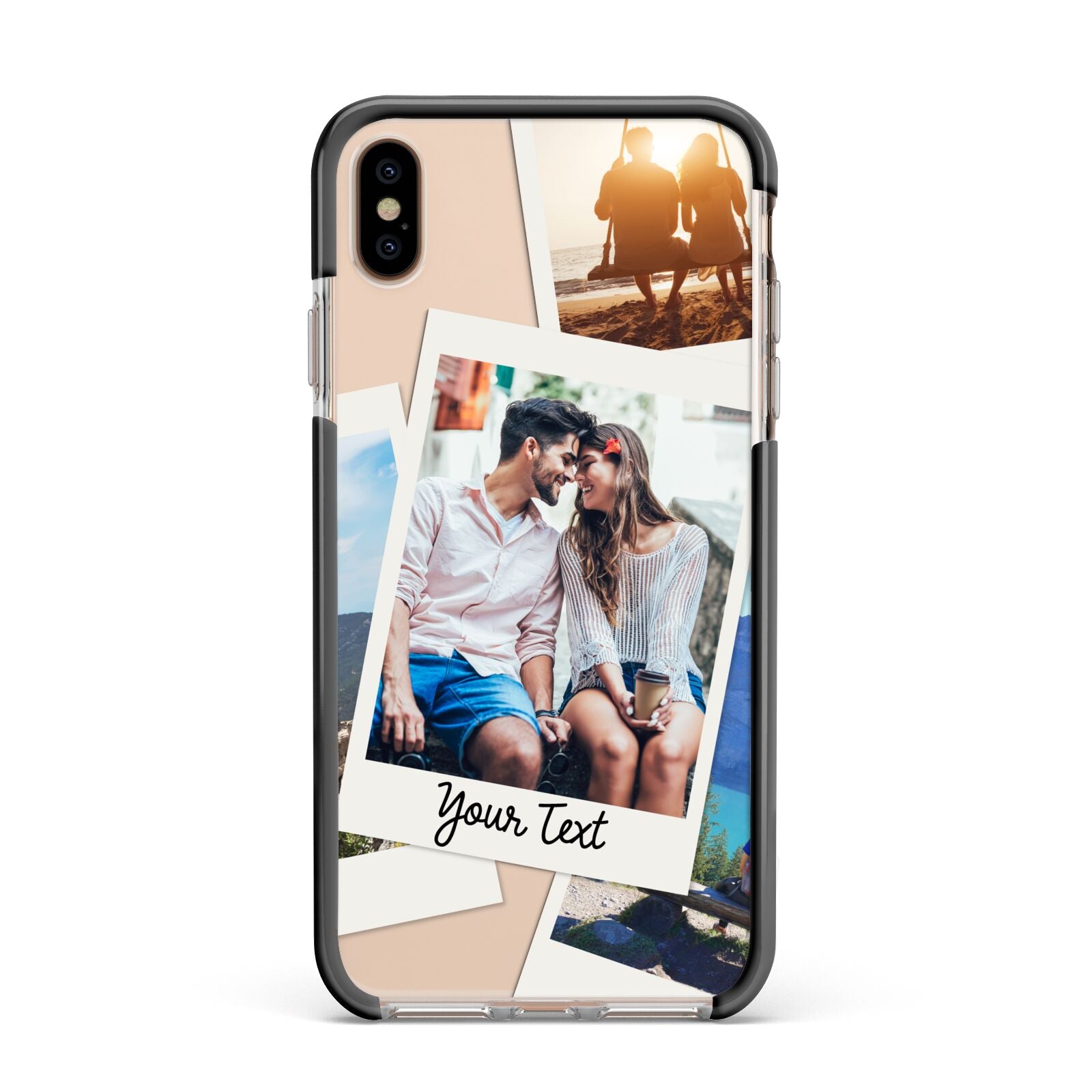 Personalised Multi Photo White Border Apple iPhone Xs Max Impact Case Black Edge on Gold Phone