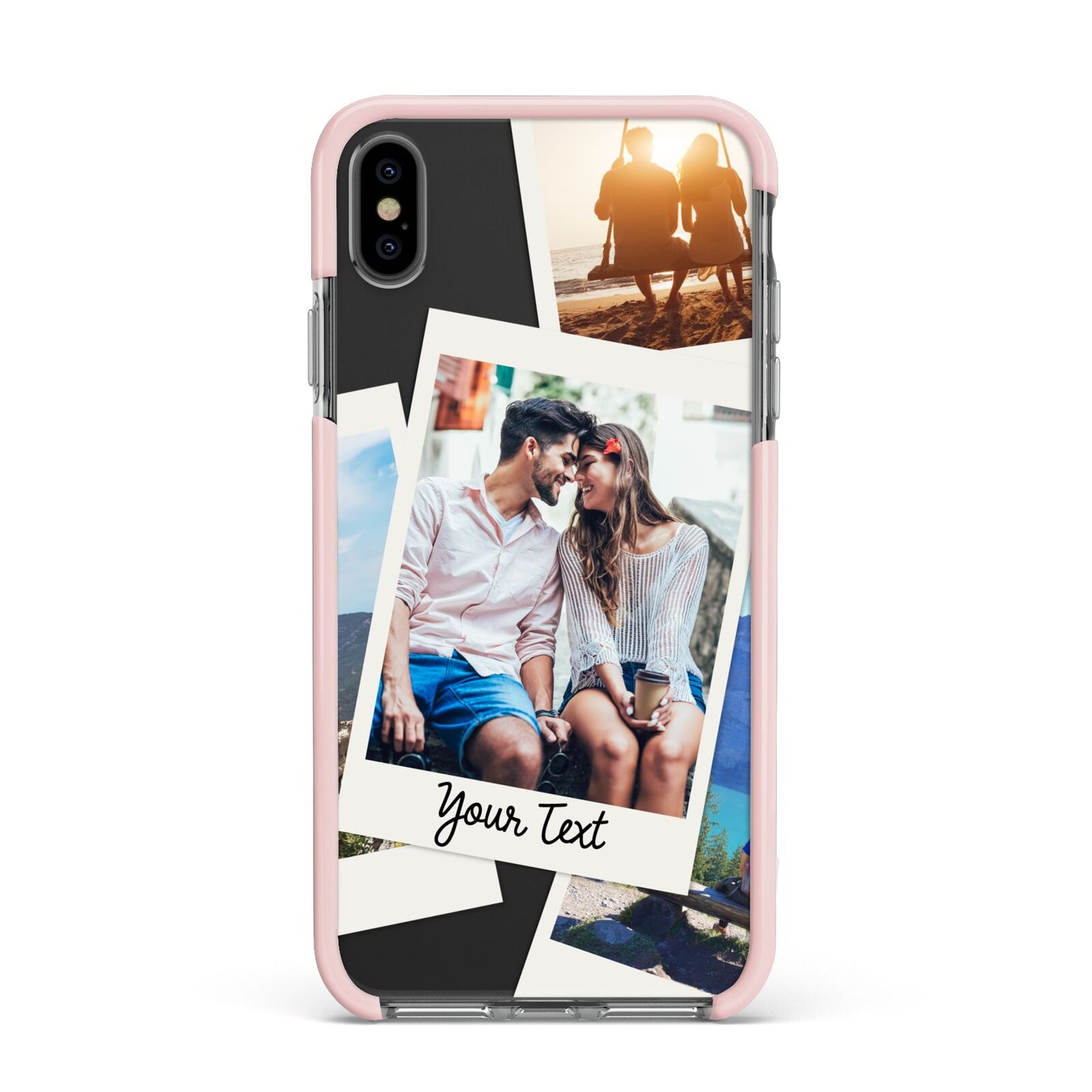 Personalised Multi Photo White Border Apple iPhone Xs Max Impact Case Pink Edge on Black Phone