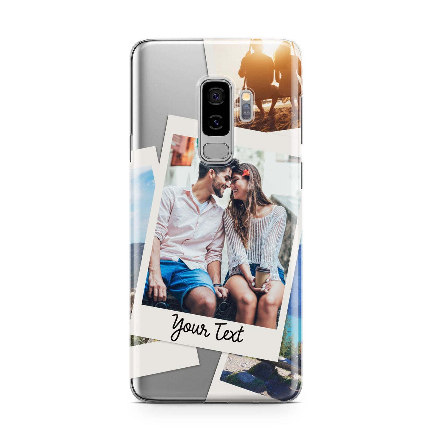 Personalised Multi Photo White Border Samsung Galaxy S9 Plus Case on Silver phone