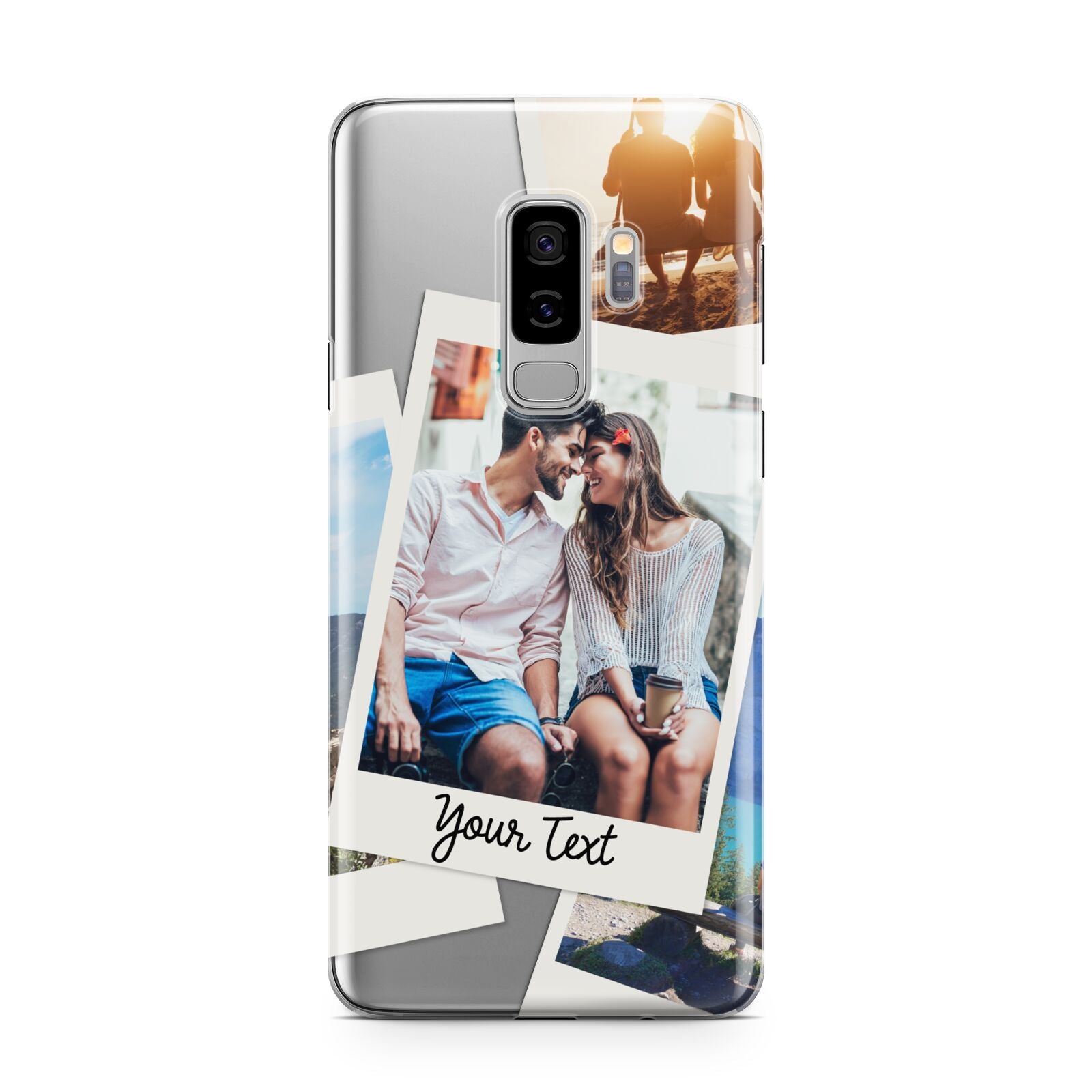 Personalised Multi Photo White Border Samsung Galaxy S9 Plus Case on Silver phone