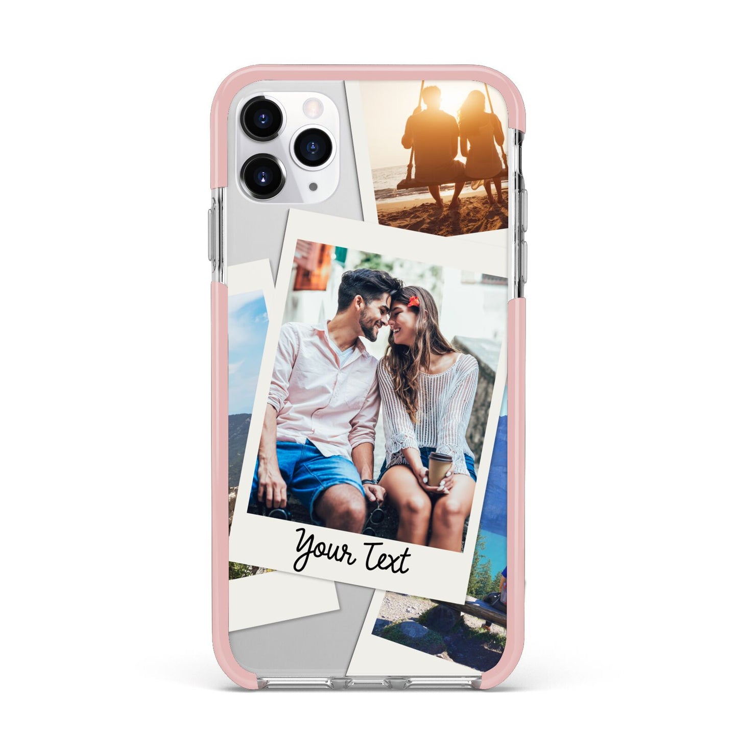 Personalised Multi Photo White Border iPhone 11 Pro Max Impact Pink Edge Case
