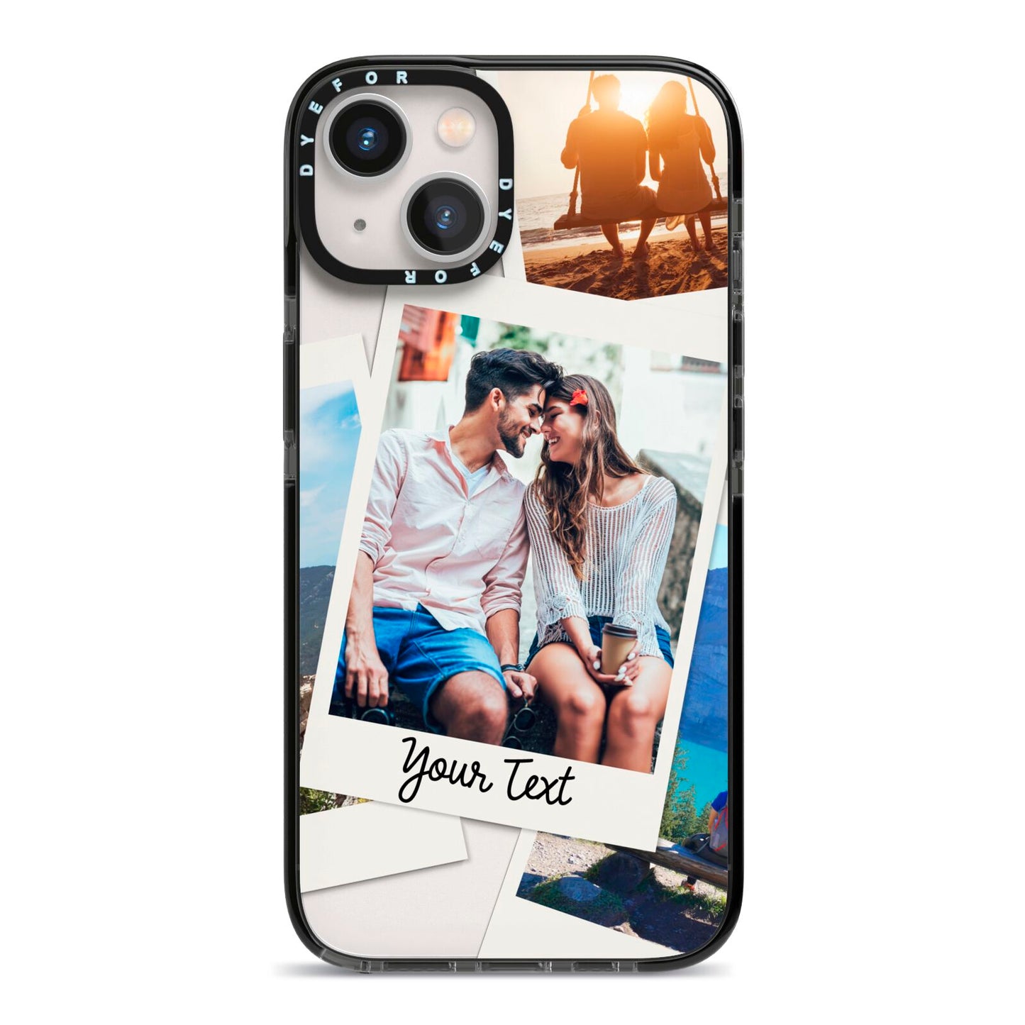 Personalised Multi Photo White Border iPhone 13 Black Impact Case on Silver phone