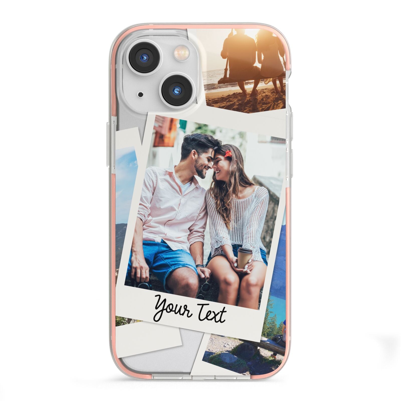 Personalised Multi Photo White Border iPhone 13 Mini TPU Impact Case with Pink Edges