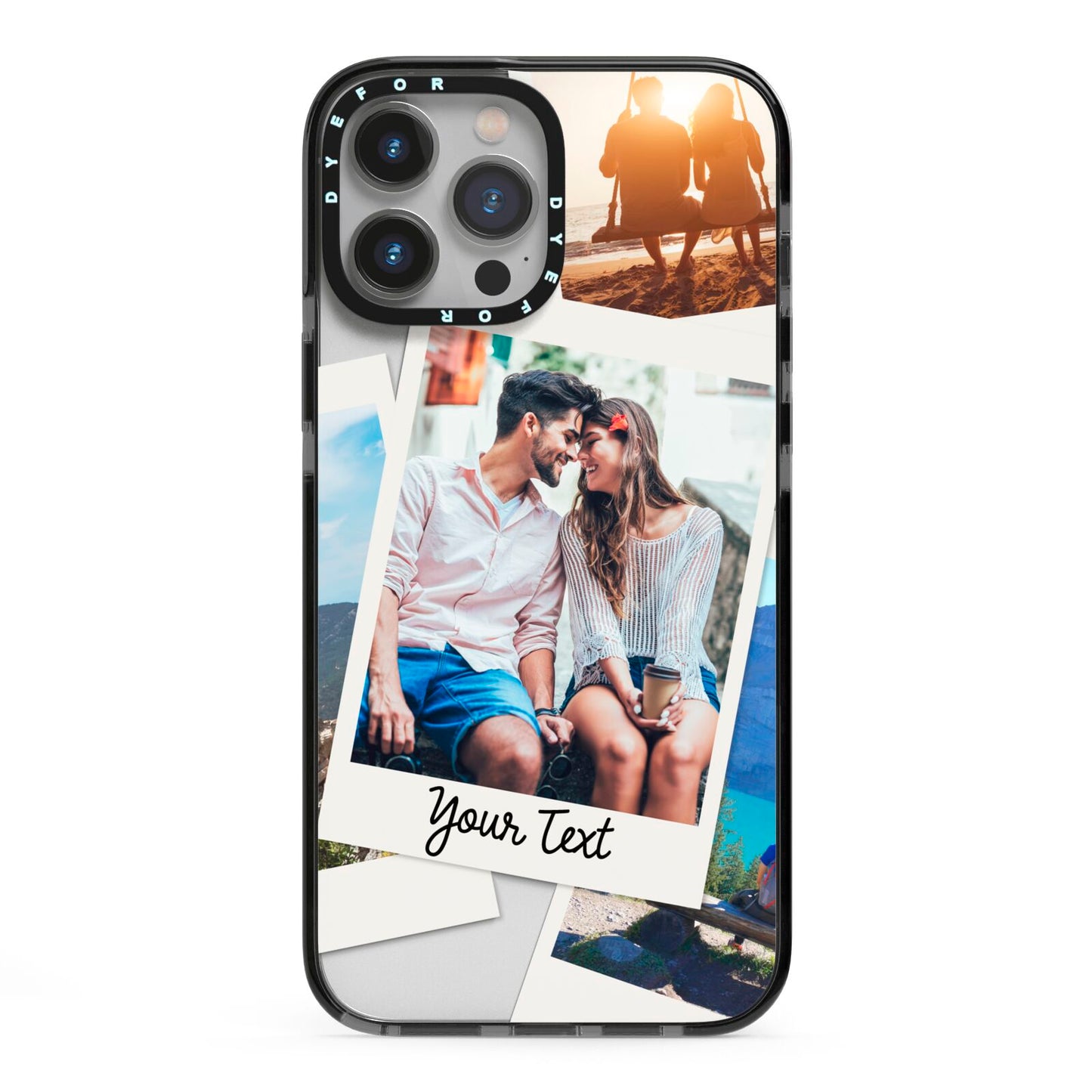 Personalised Multi Photo White Border iPhone 13 Pro Max Black Impact Case on Silver phone