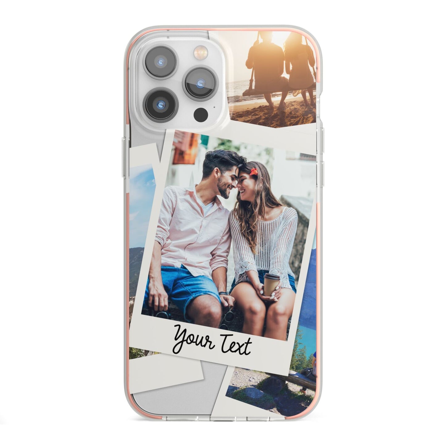 Personalised Multi Photo White Border iPhone 13 Pro Max TPU Impact Case with Pink Edges