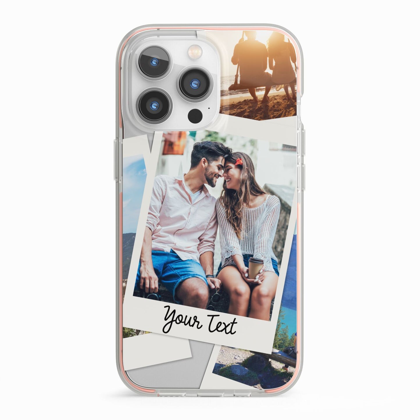 Personalised Multi Photo White Border iPhone 13 Pro TPU Impact Case with Pink Edges