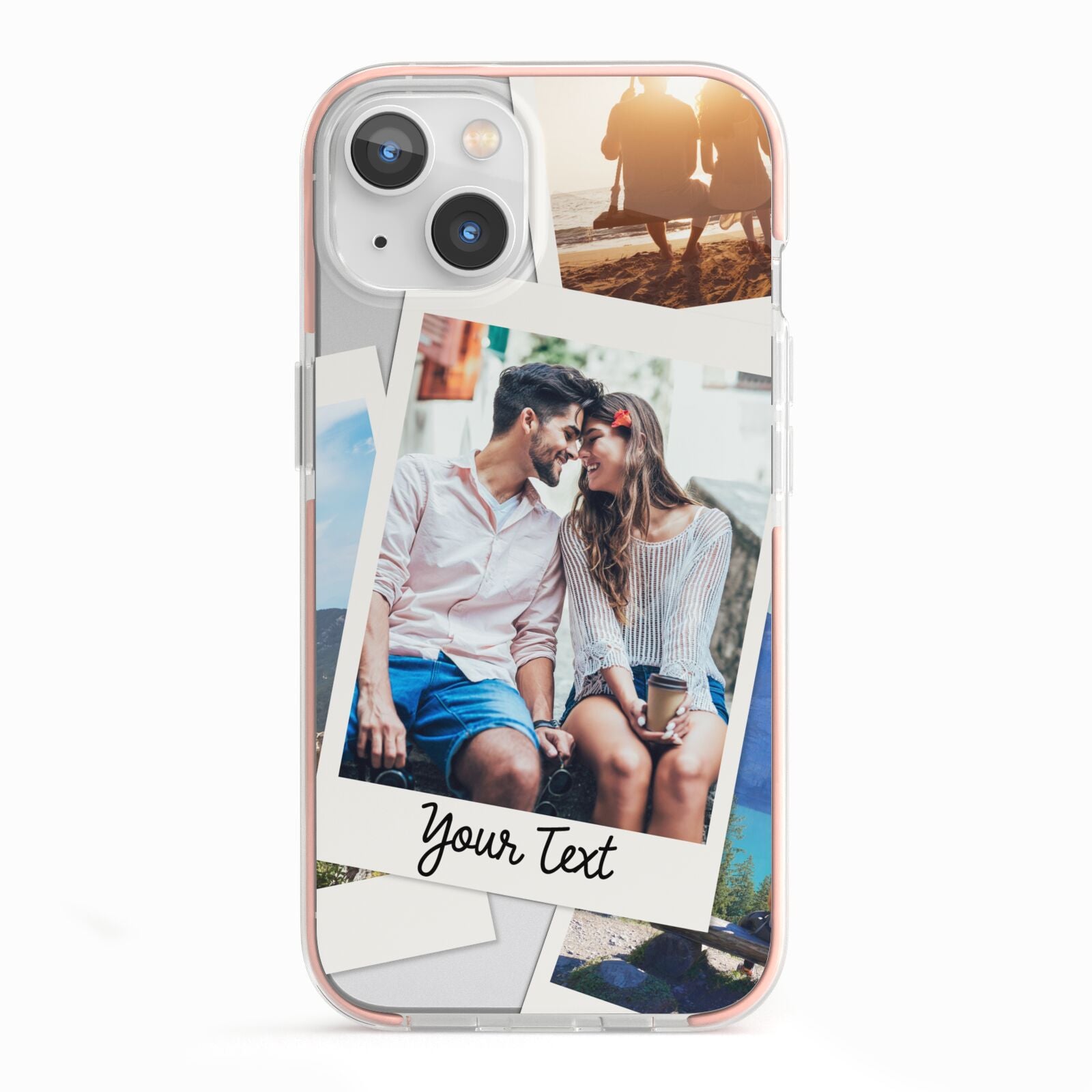Personalised Multi Photo White Border iPhone 13 TPU Impact Case with Pink Edges