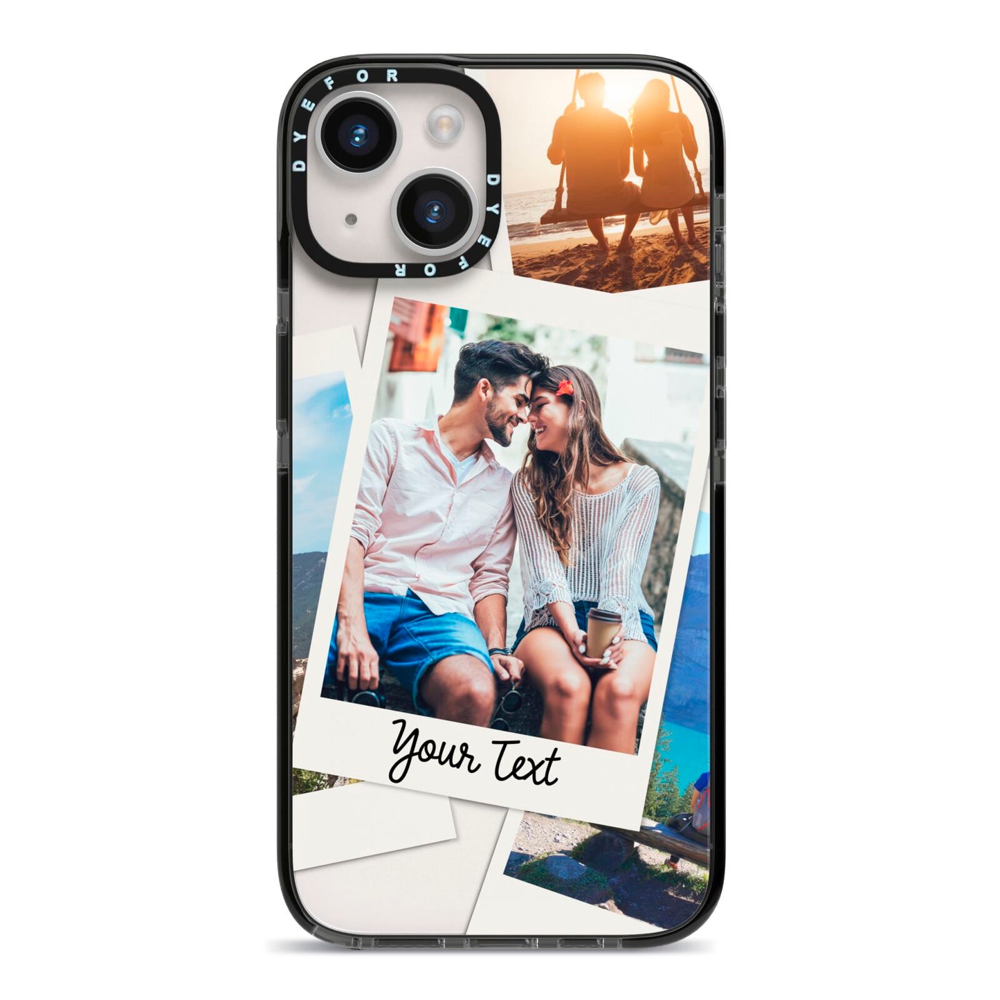 Personalised Multi Photo White Border iPhone 14 Black Impact Case on Silver phone