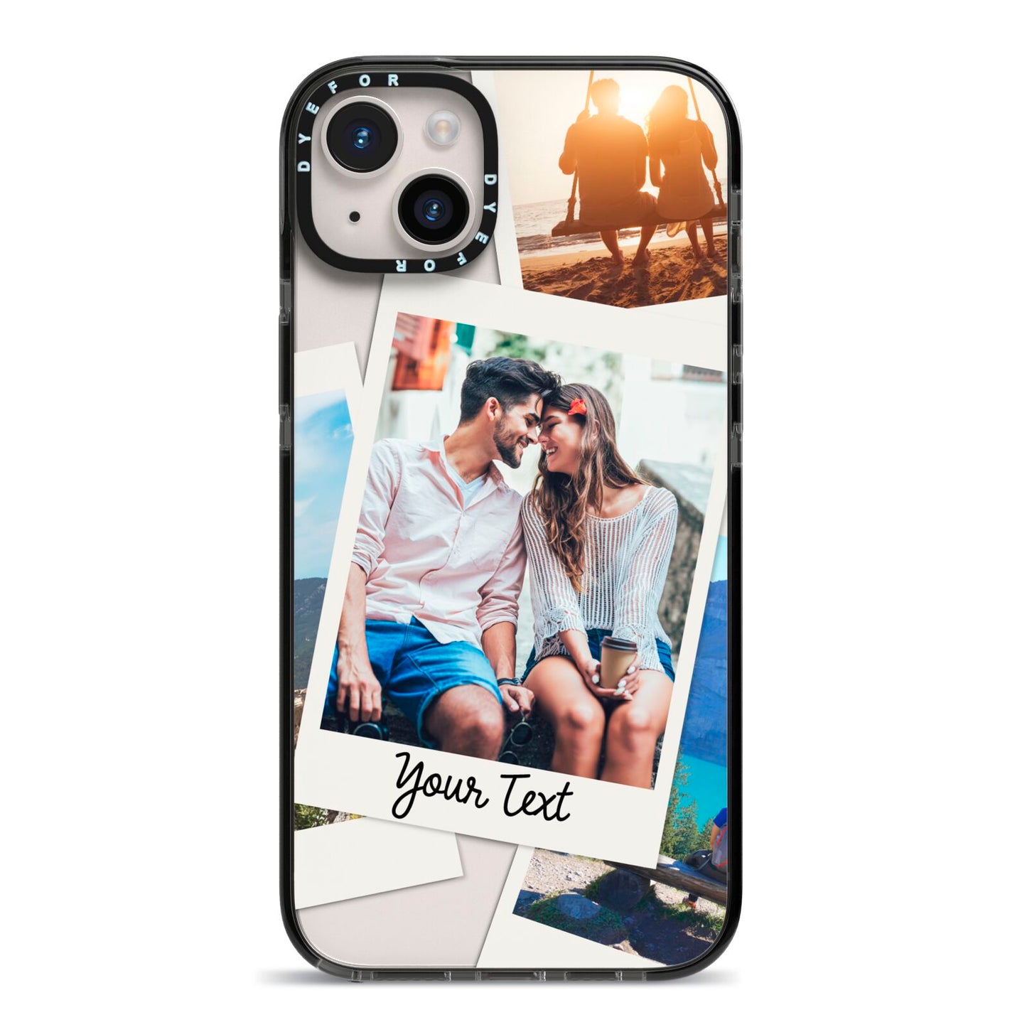 Personalised Multi Photo White Border iPhone 14 Plus Black Impact Case on Silver phone