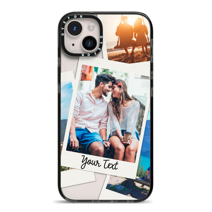 Personalised Multi Photo White Border iPhone 14 Plus Black Impact Case on Silver phone