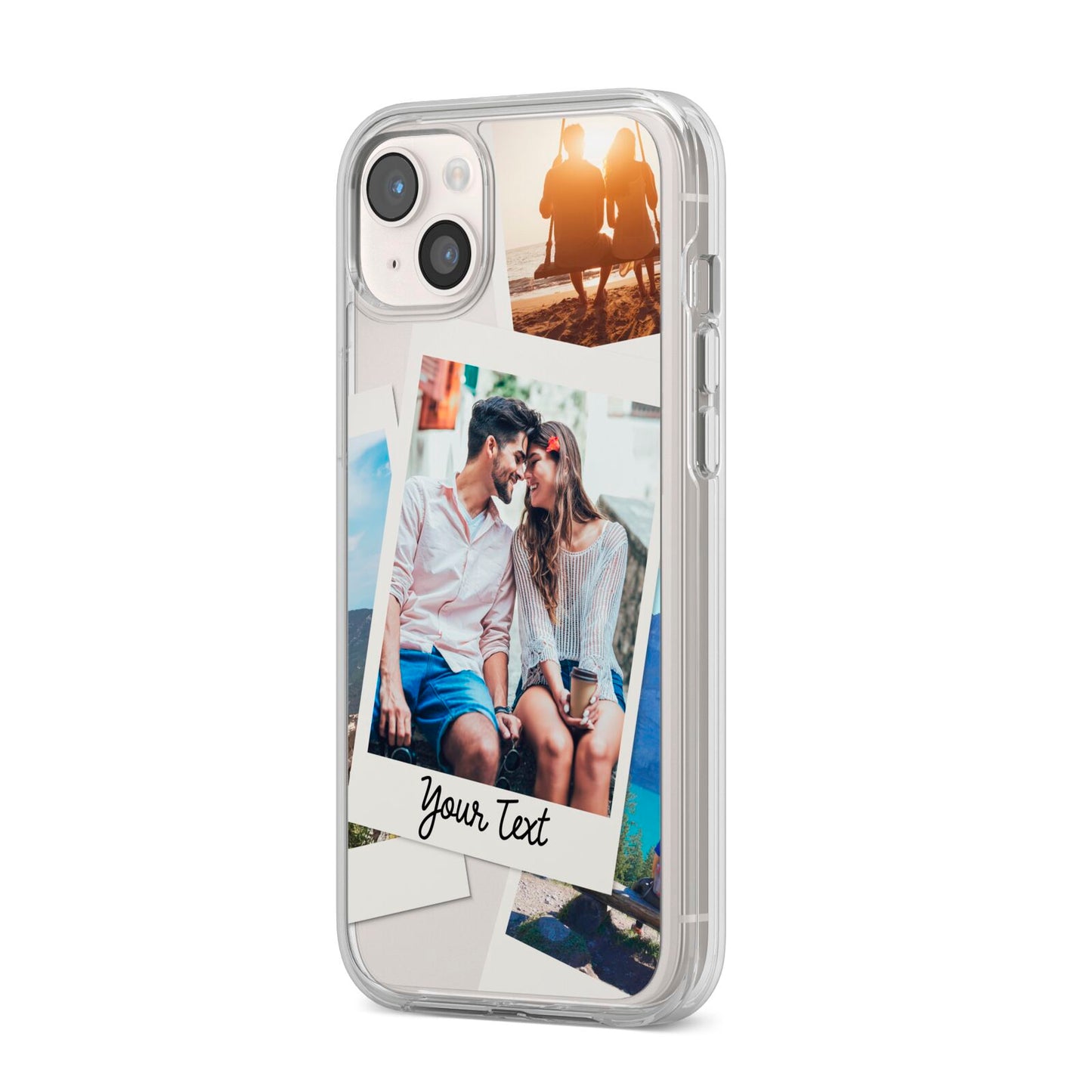 Personalised Multi Photo White Border iPhone 14 Plus Clear Tough Case Starlight Angled Image