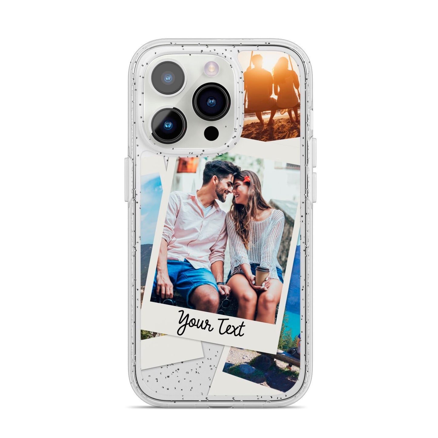 Personalised Multi Photo White Border iPhone 14 Pro Glitter Tough Case Silver