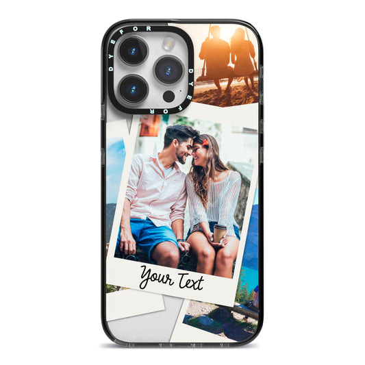 Personalised Multi Photo White Border iPhone 14 Pro Max Black Impact Case on Silver phone