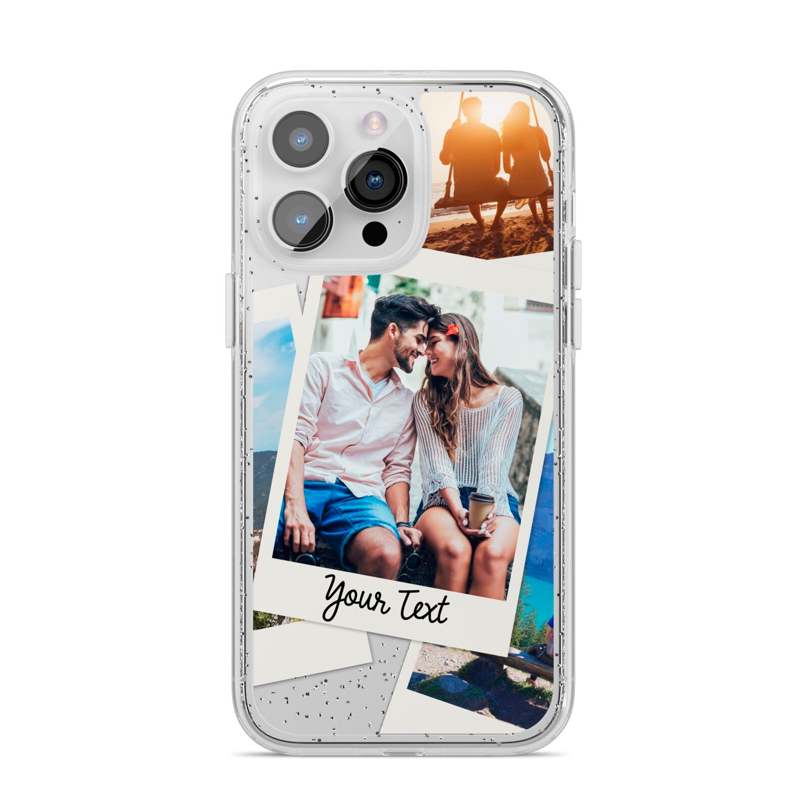 Personalised Multi Photo White Border iPhone 14 Pro Max Glitter Tough Case Silver
