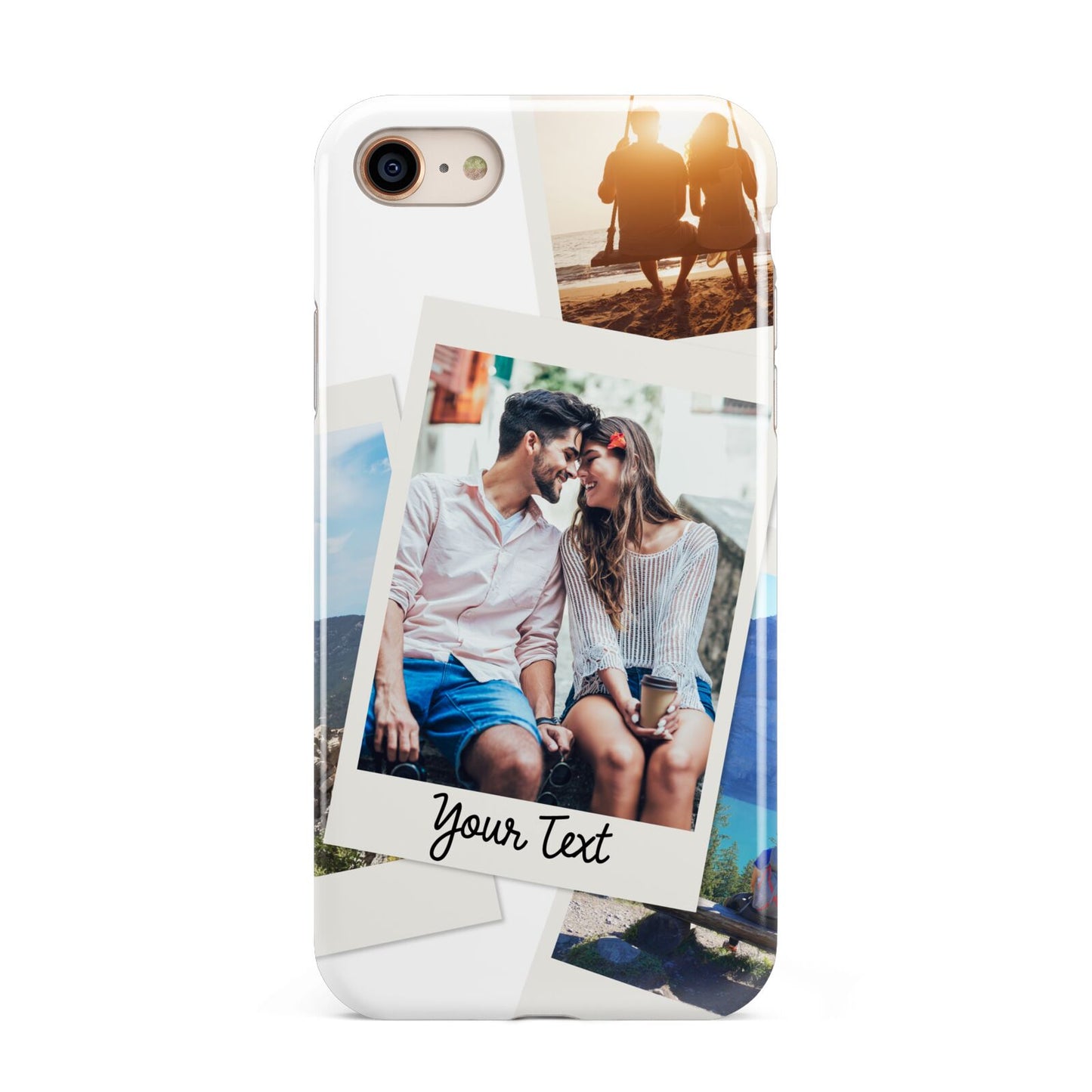 Personalised Multi Photo White Border iPhone 8 3D Tough Case on Gold Phone
