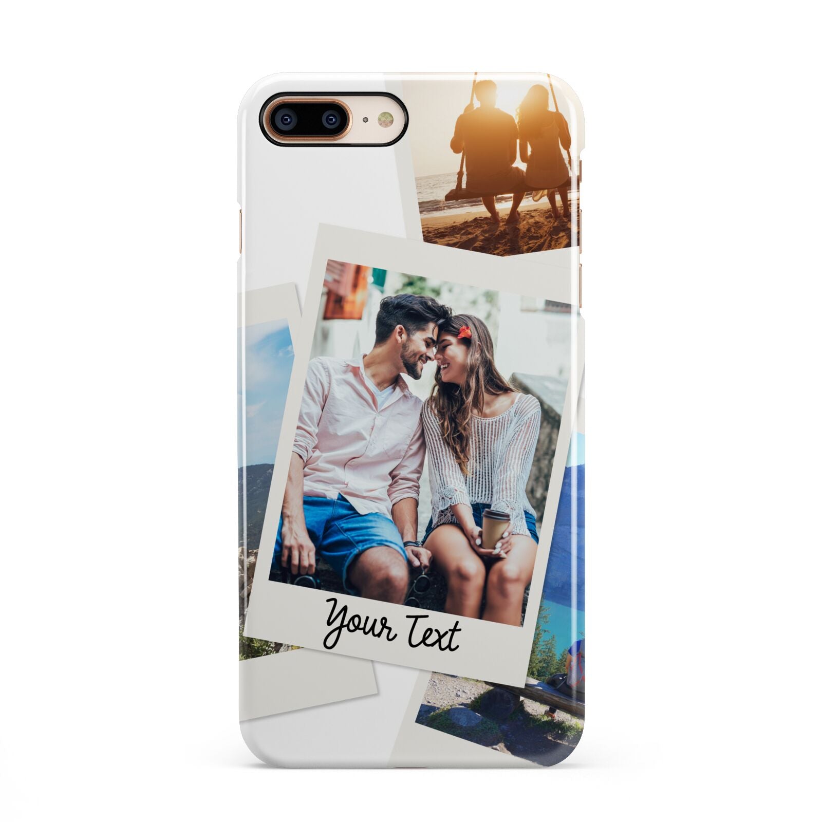 Personalised Multi Photo White Border iPhone 8 Plus 3D Snap Case on Gold Phone