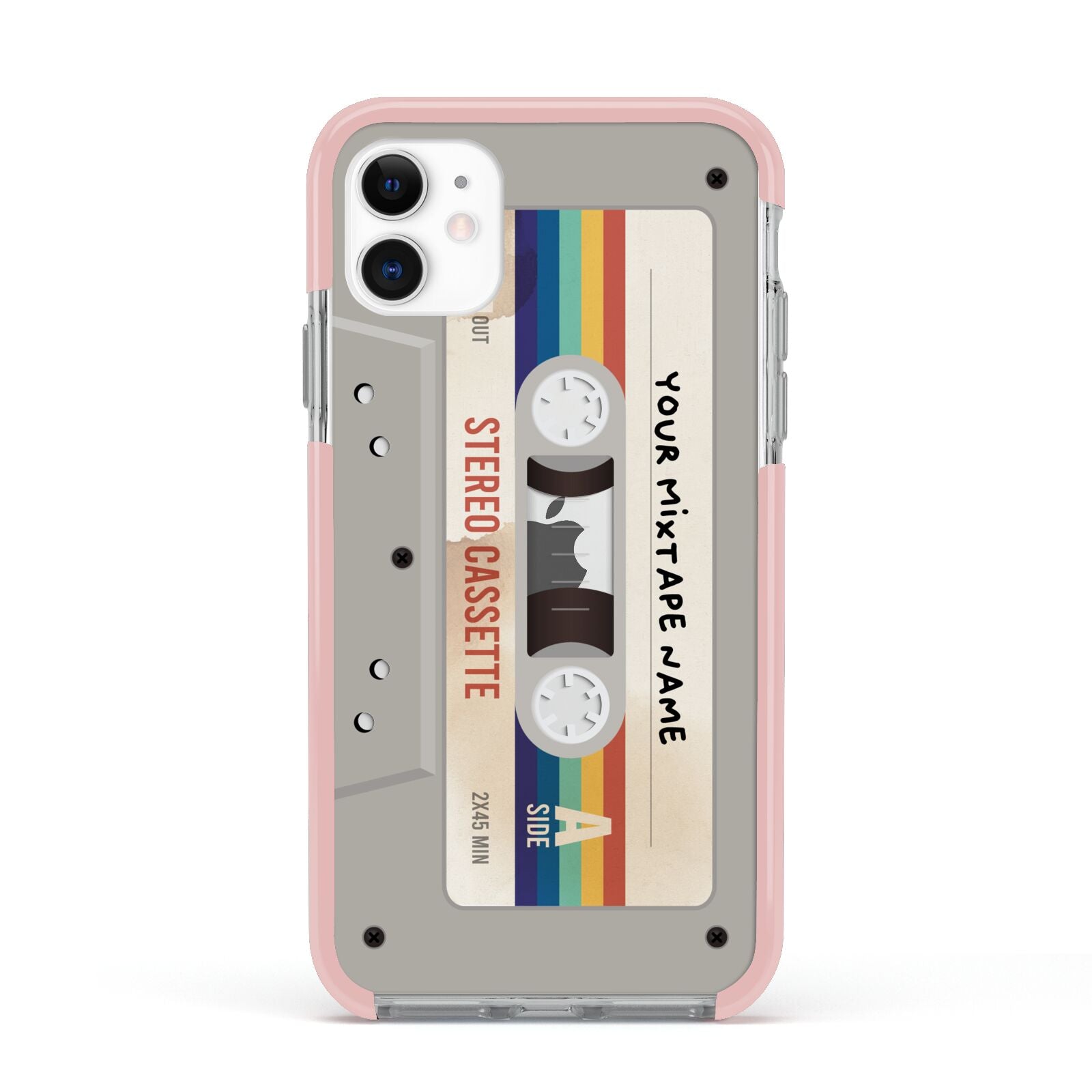 Personalised Multicoloured Mixtape Apple iPhone 11 in White with Pink Impact Case