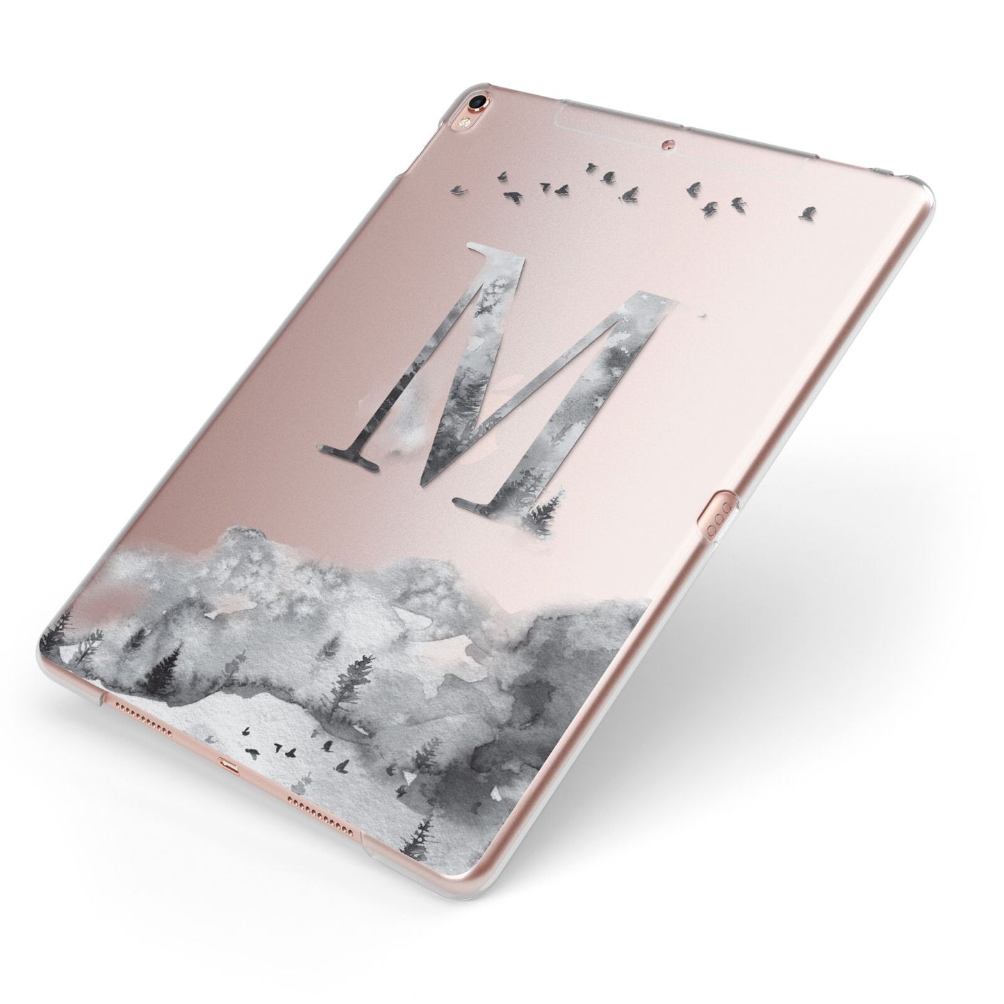 Personalised Mystical Monogram Clear Apple iPad Case on Rose Gold iPad Side View