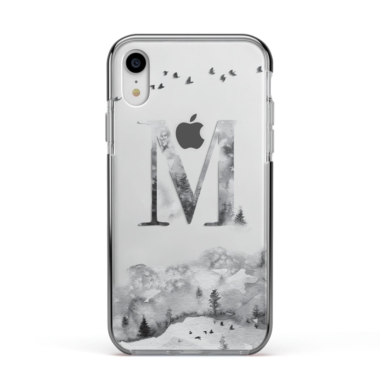 Personalised Mystical Monogram Clear Apple iPhone XR Impact Case Black Edge on Silver Phone