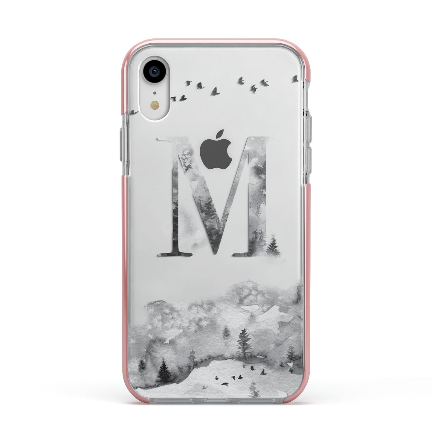 Personalised Mystical Monogram Clear Apple iPhone XR Impact Case Pink Edge on Silver Phone