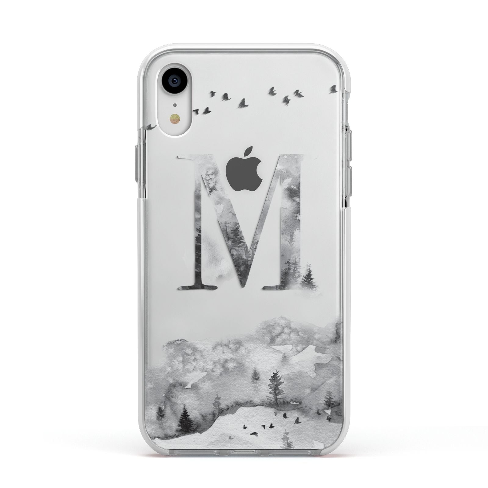 Personalised Mystical Monogram Clear Apple iPhone XR Impact Case White Edge on Silver Phone