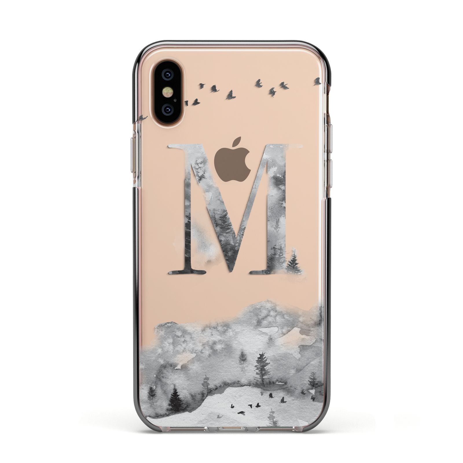 Personalised Mystical Monogram Clear Apple iPhone Xs Impact Case Black Edge on Gold Phone