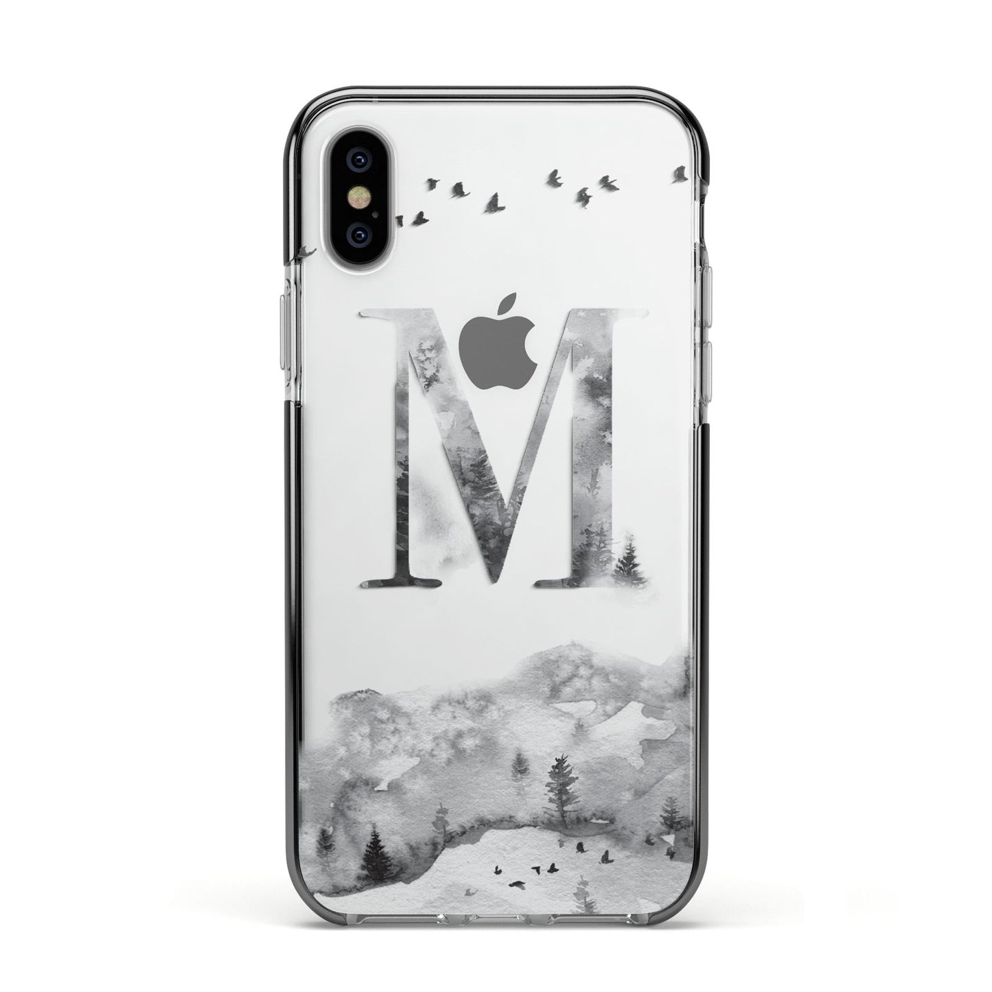 Personalised Mystical Monogram Clear Apple iPhone Xs Impact Case Black Edge on Silver Phone
