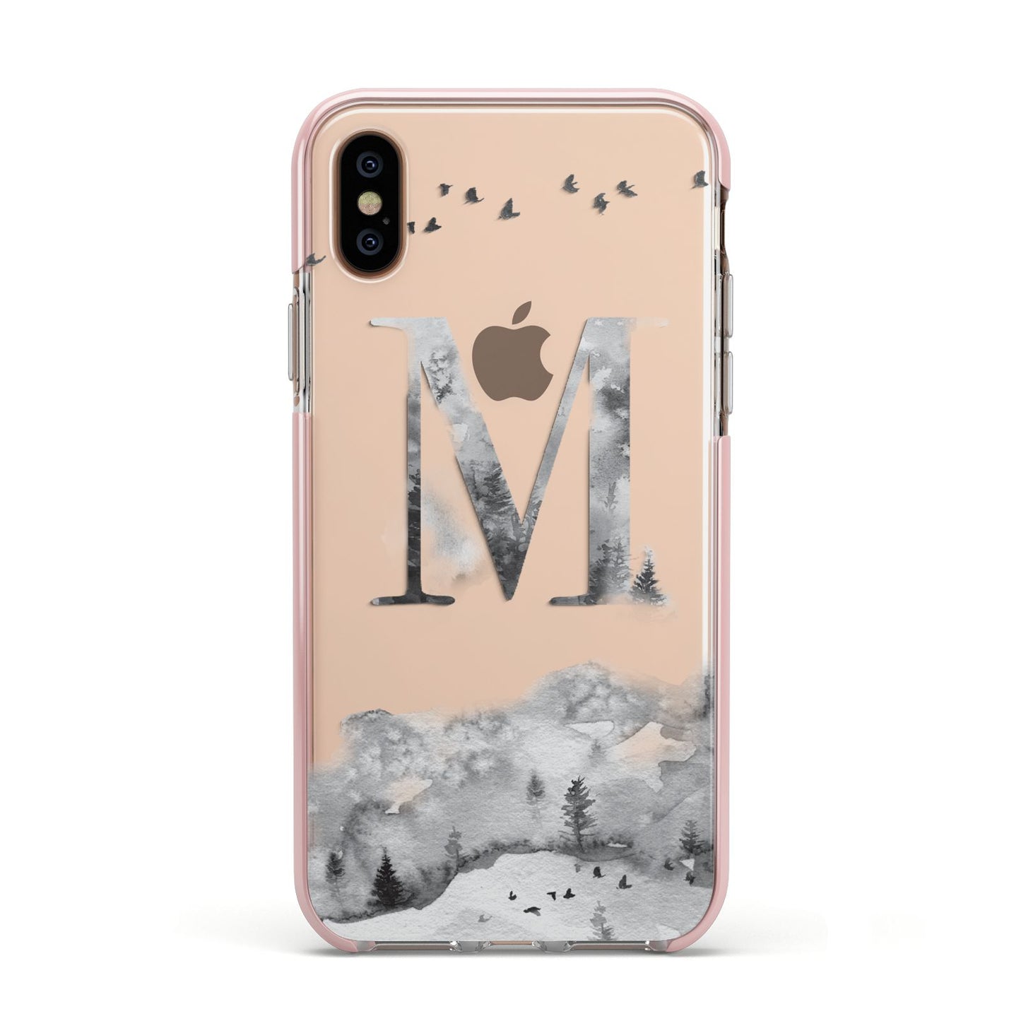 Personalised Mystical Monogram Clear Apple iPhone Xs Impact Case Pink Edge on Gold Phone