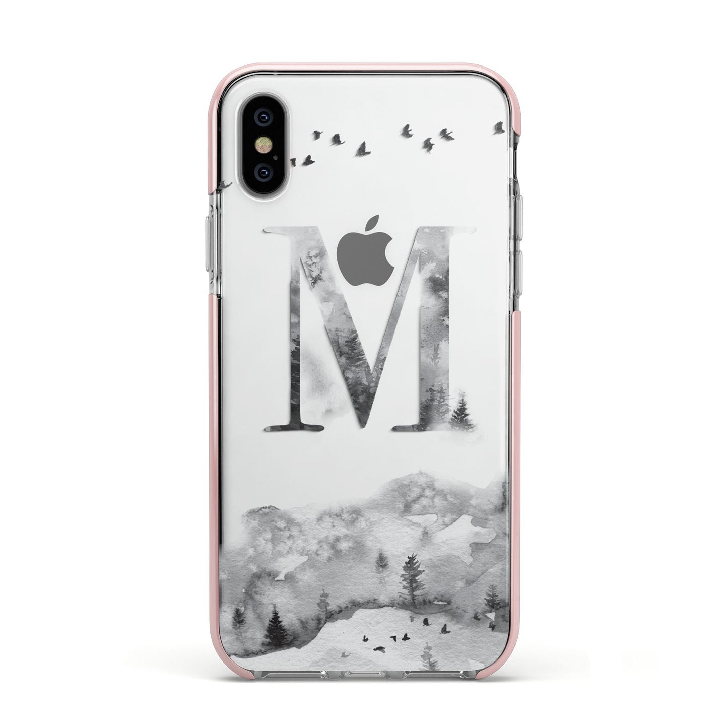 Personalised Mystical Monogram Clear Apple iPhone Xs Impact Case Pink Edge on Silver Phone