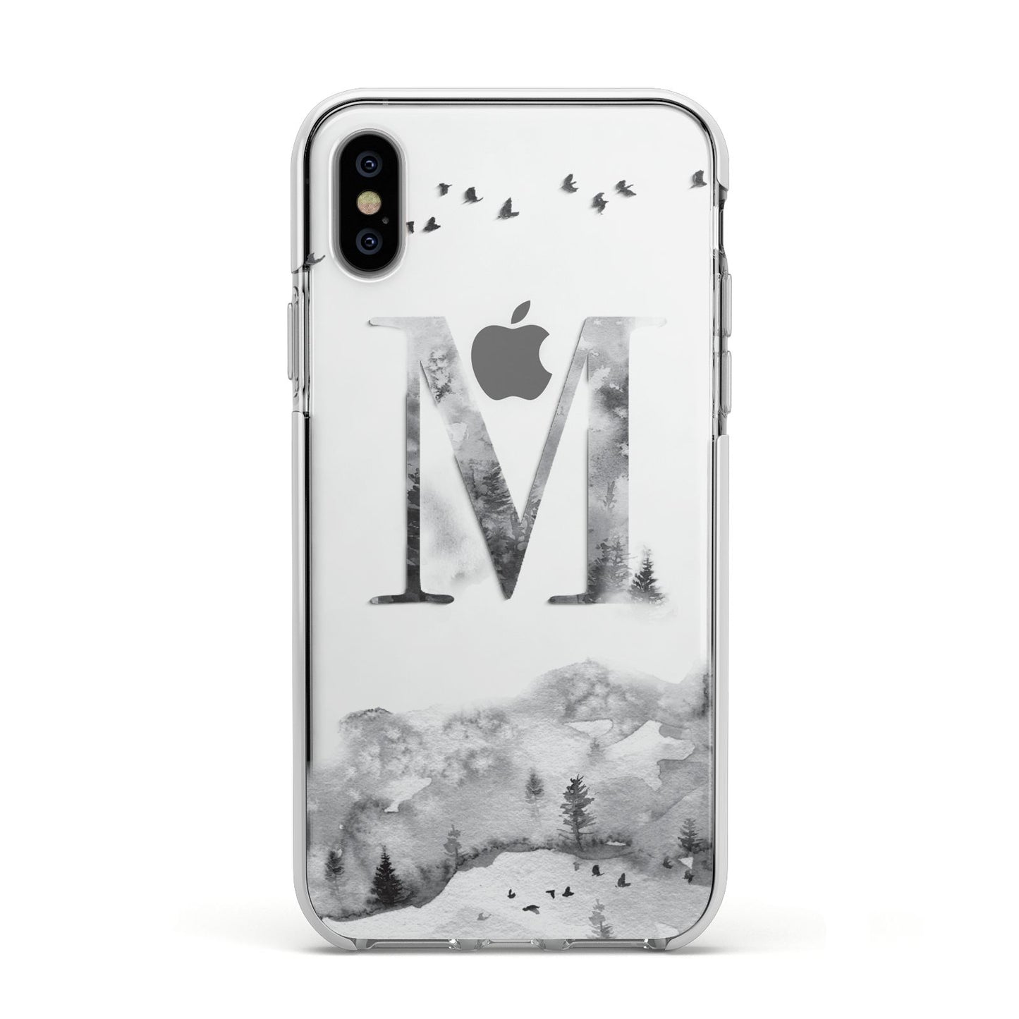 Personalised Mystical Monogram Clear Apple iPhone Xs Impact Case White Edge on Silver Phone