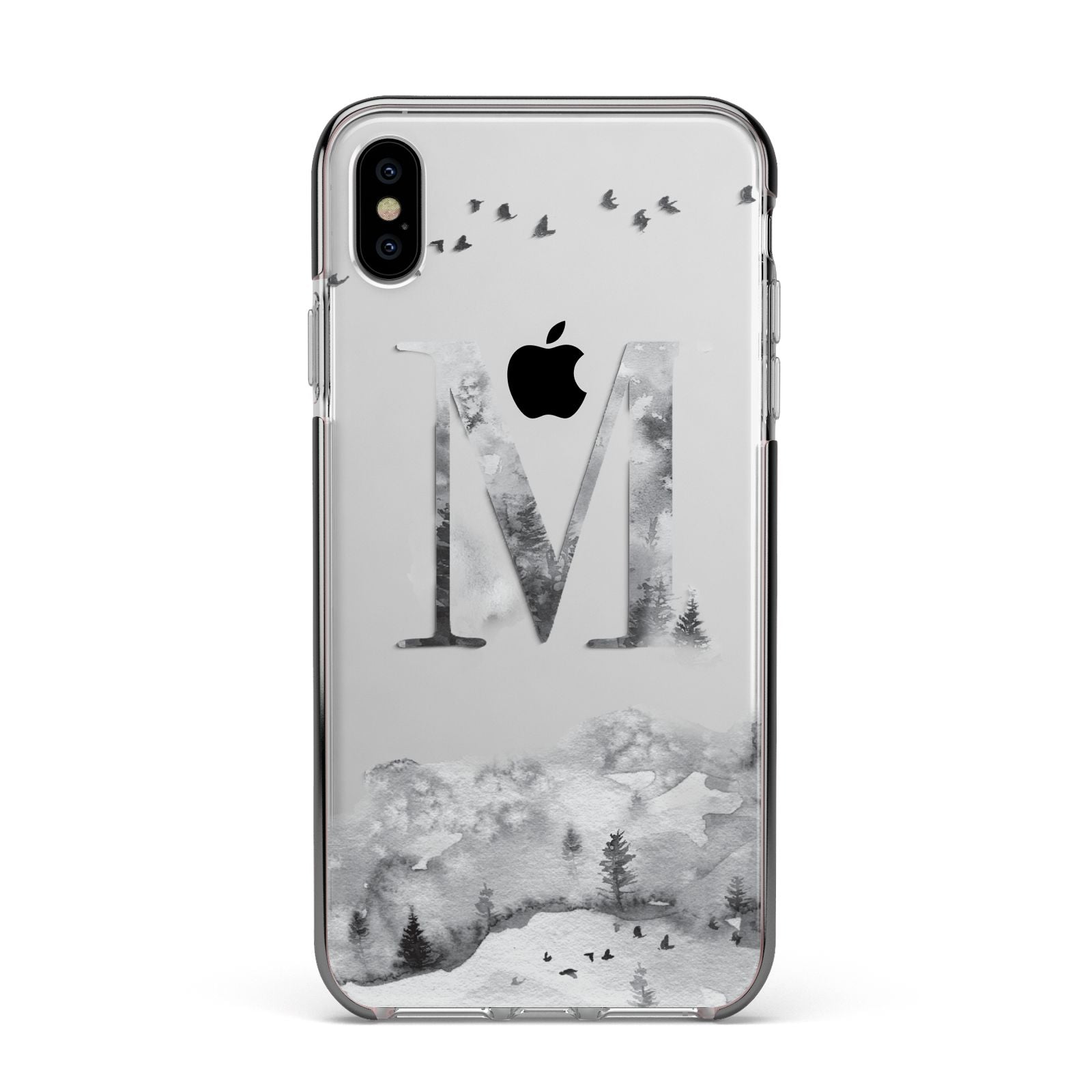 Personalised Mystical Monogram Clear Apple iPhone Xs Max Impact Case Black Edge on Silver Phone