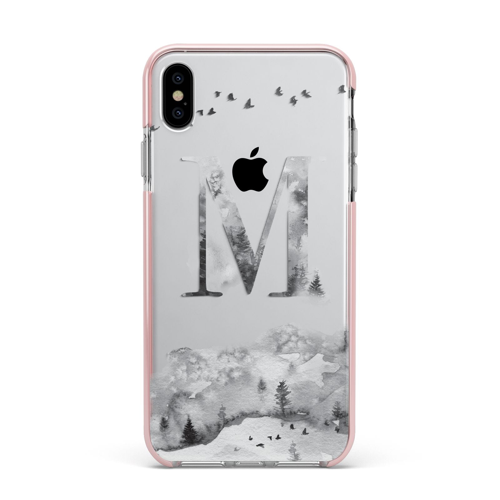Personalised Mystical Monogram Clear Apple iPhone Xs Max Impact Case Pink Edge on Silver Phone