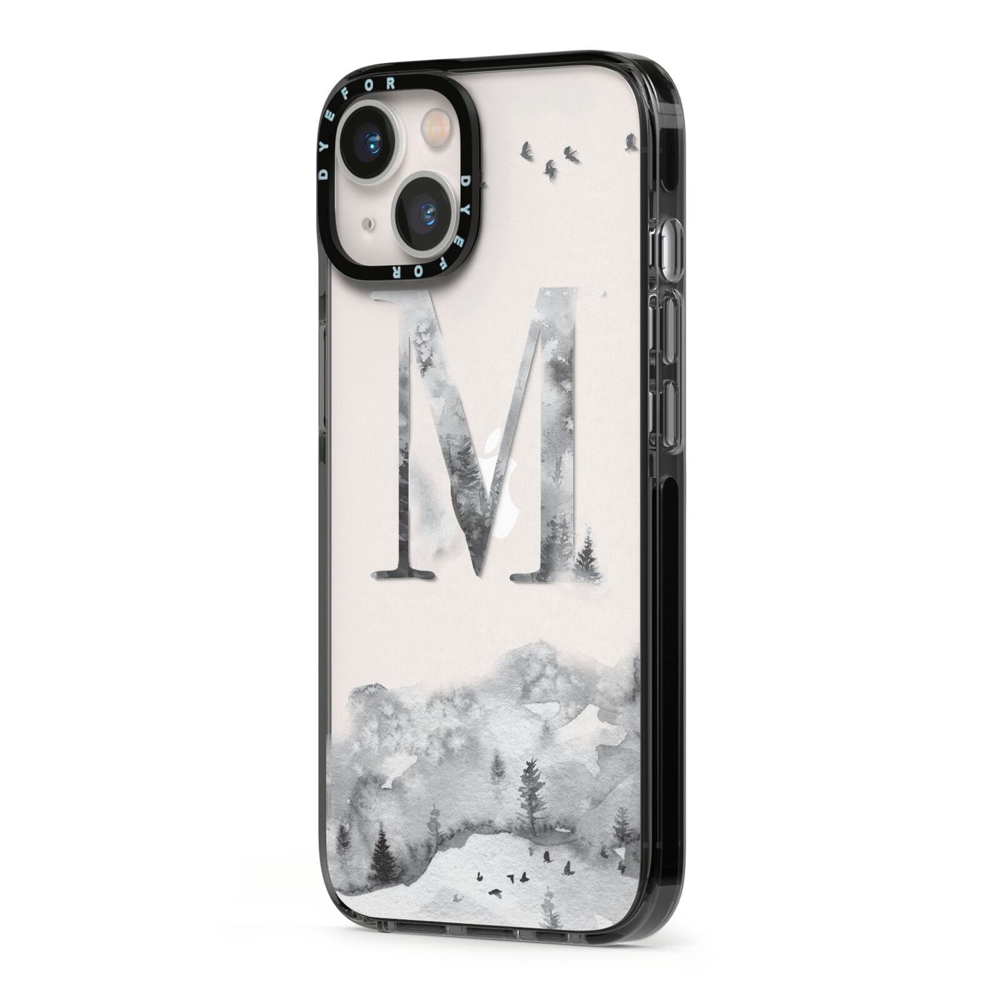 Personalised Mystical Monogram Clear iPhone 13 Black Impact Case Side Angle on Silver phone