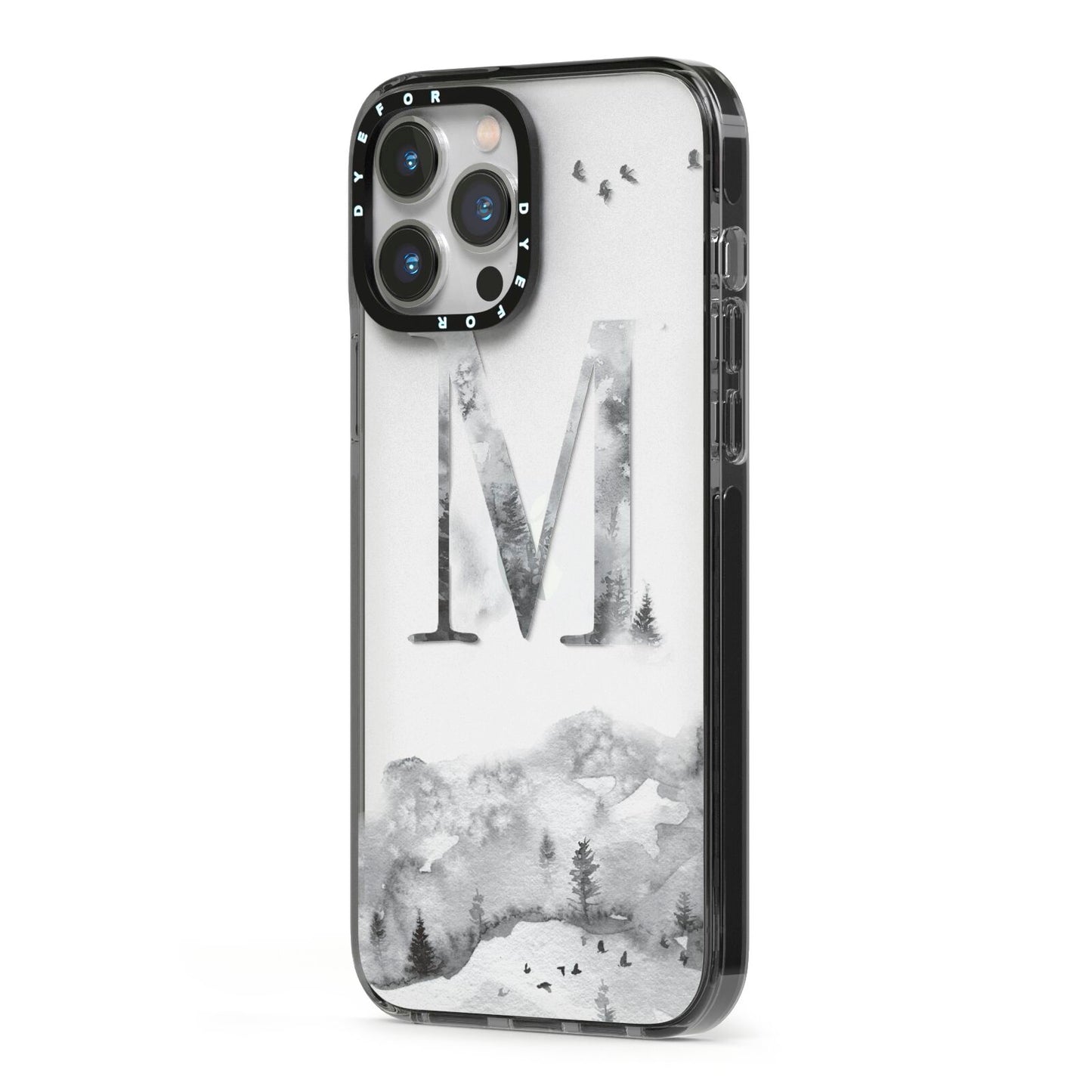 Personalised Mystical Monogram Clear iPhone 13 Pro Max Black Impact Case Side Angle on Silver phone