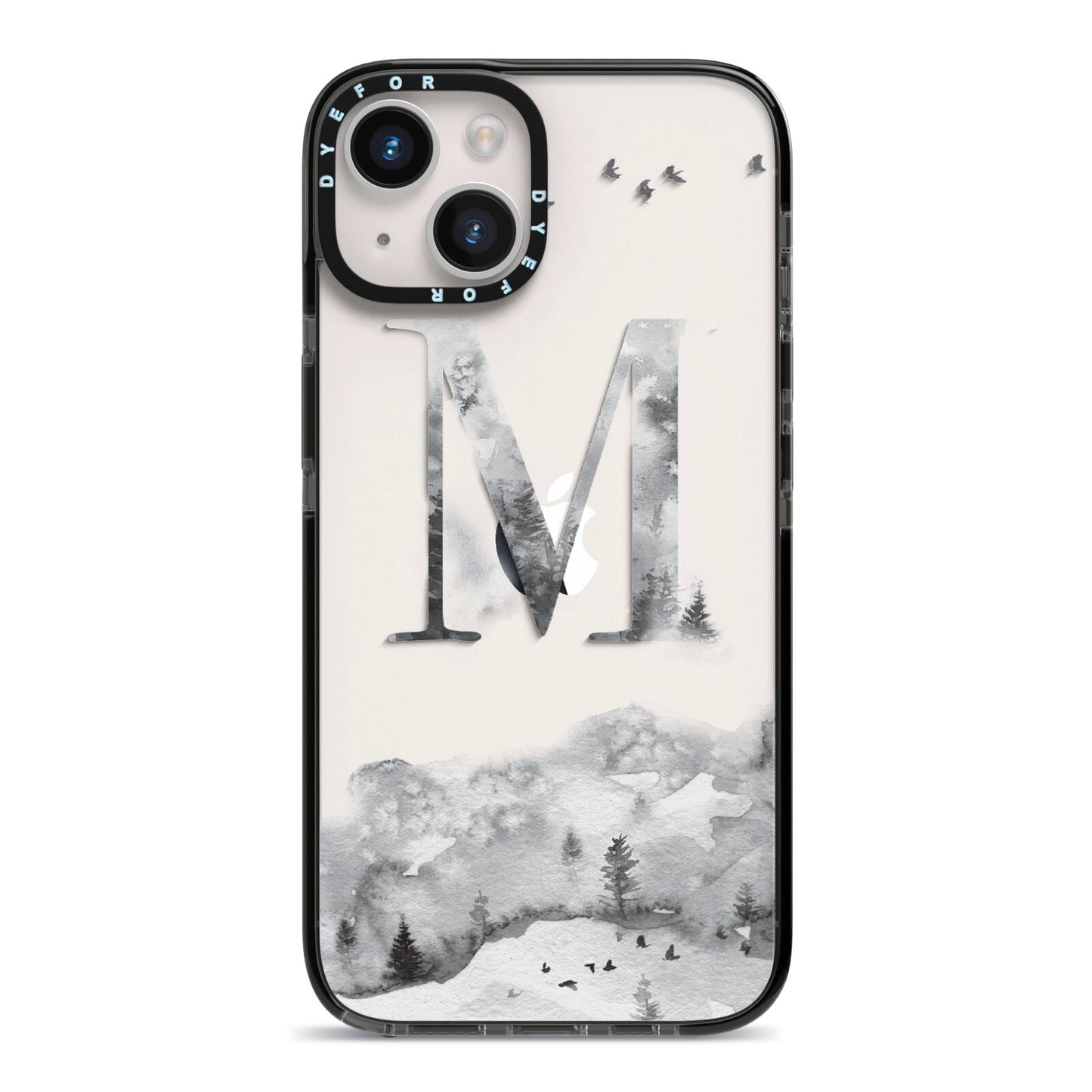 Personalised Mystical Monogram Clear iPhone 14 Black Impact Case on Silver phone