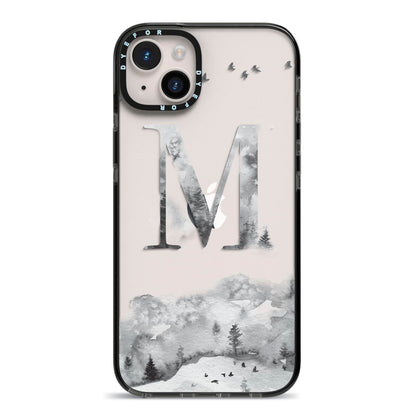 Personalised Mystical Monogram Clear iPhone 14 Plus Black Impact Case on Silver phone