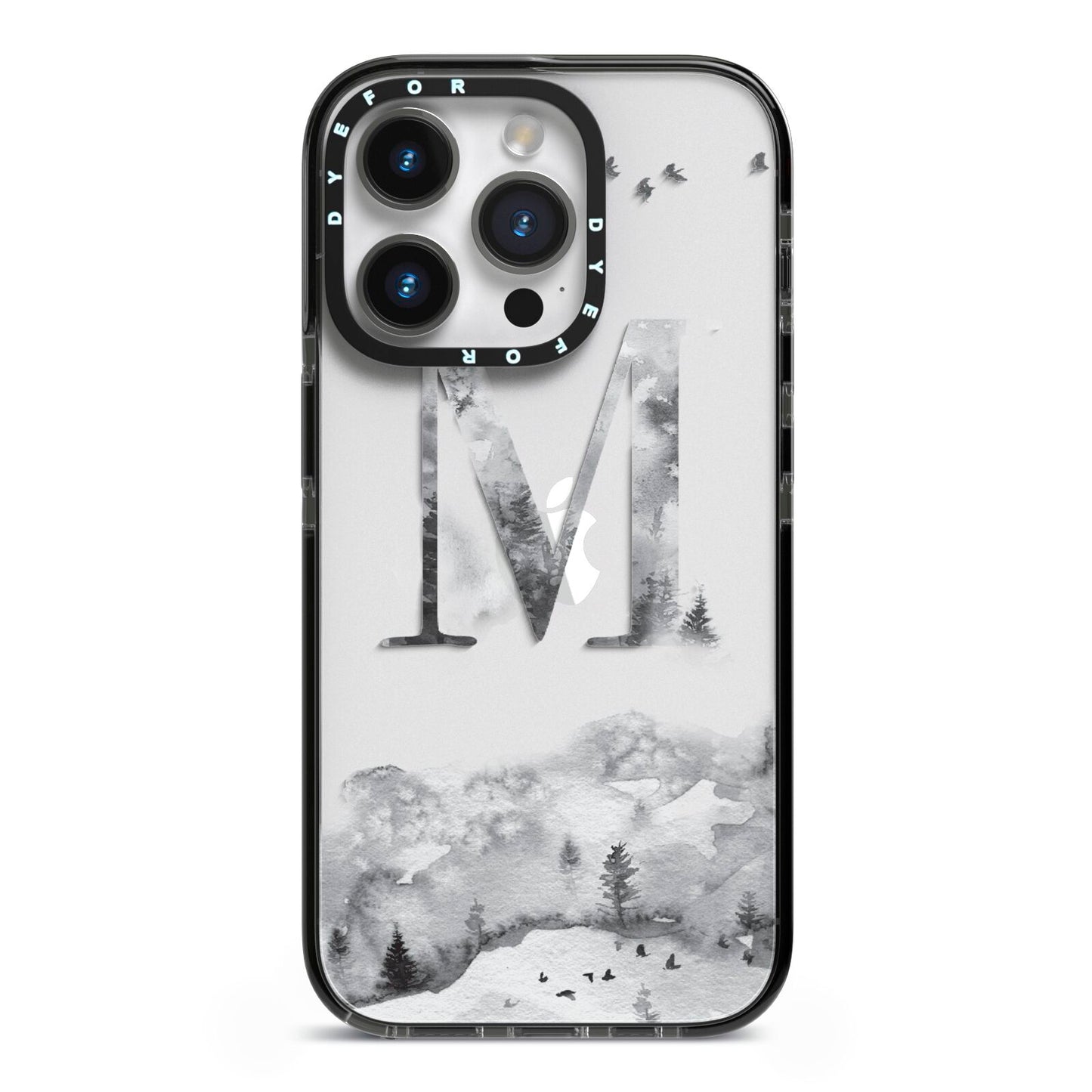 Personalised Mystical Monogram Clear iPhone 14 Pro Black Impact Case on Silver phone