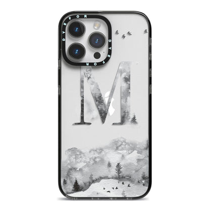 Personalised Mystical Monogram Clear iPhone 14 Pro Max Black Impact Case on Silver phone