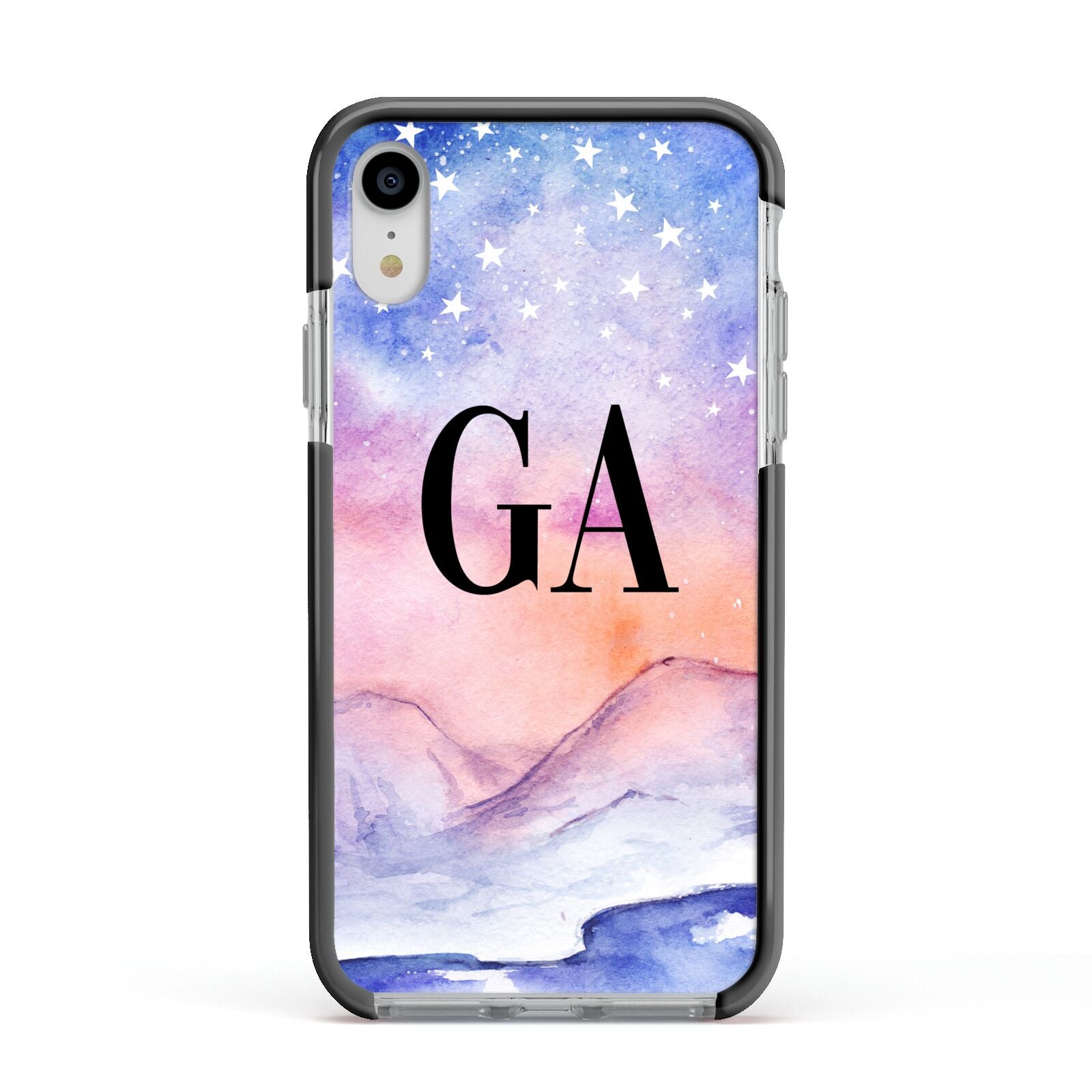 Personalised Mystical Sky Apple iPhone XR Impact Case Black Edge on Silver Phone