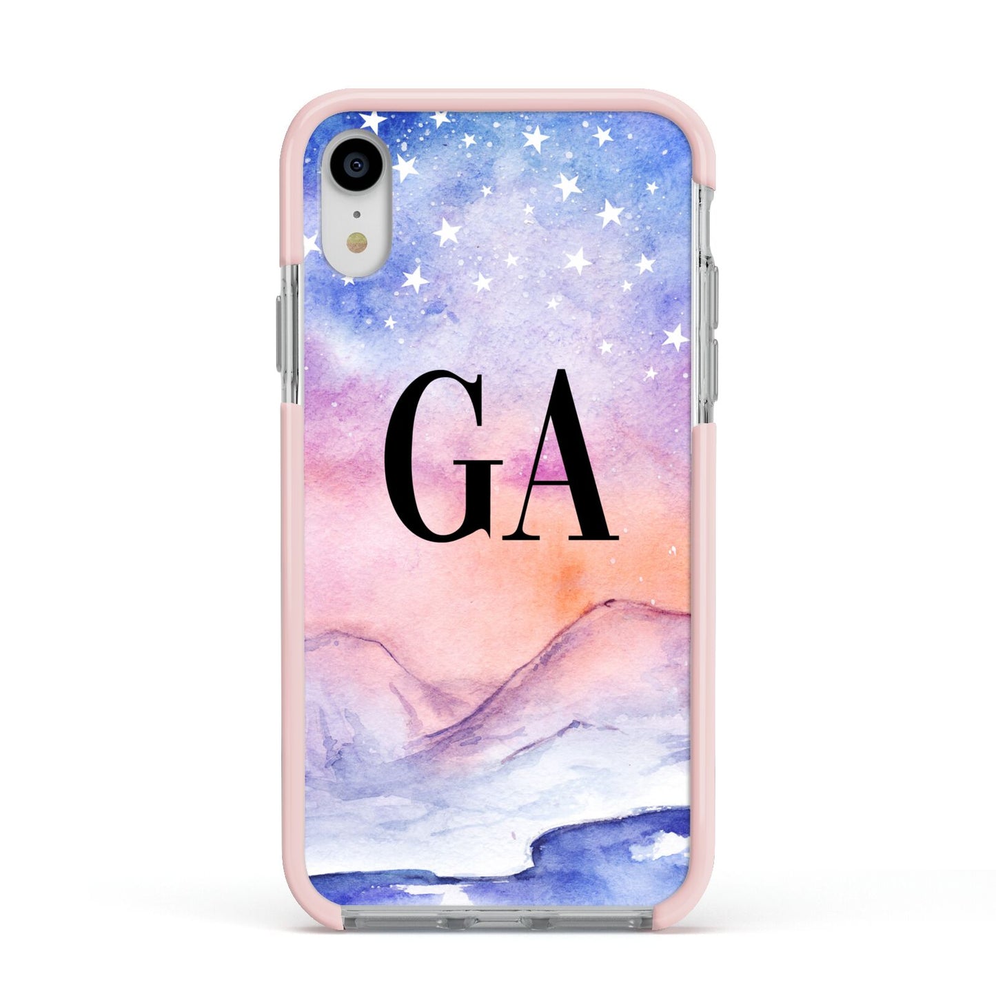 Personalised Mystical Sky Apple iPhone XR Impact Case Pink Edge on Silver Phone