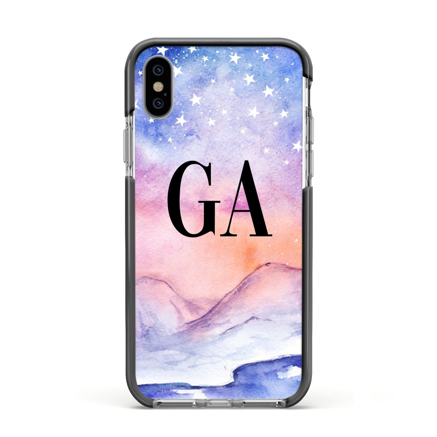 Personalised Mystical Sky Apple iPhone Xs Impact Case Black Edge on Silver Phone