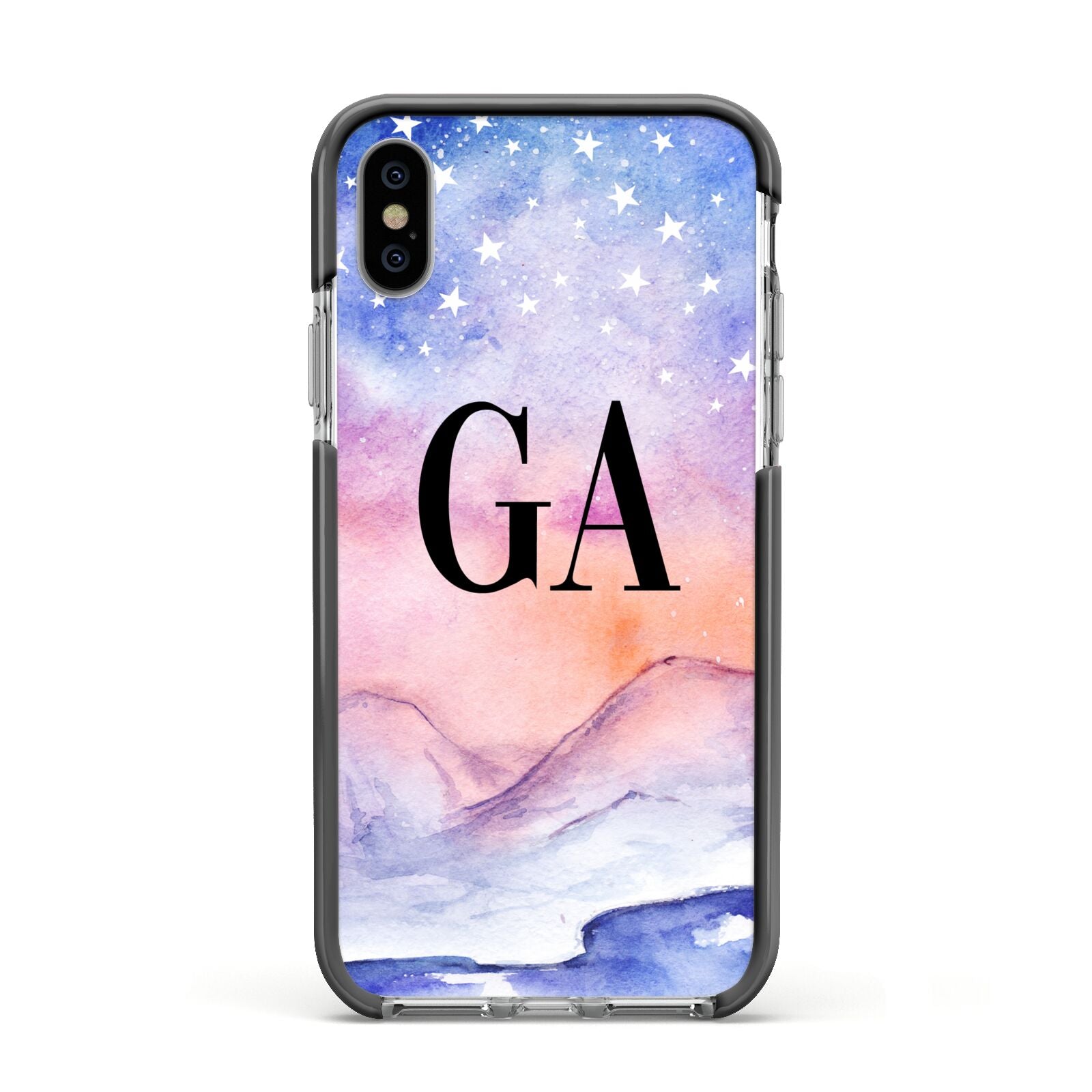 Personalised Mystical Sky Apple iPhone Xs Impact Case Black Edge on Silver Phone